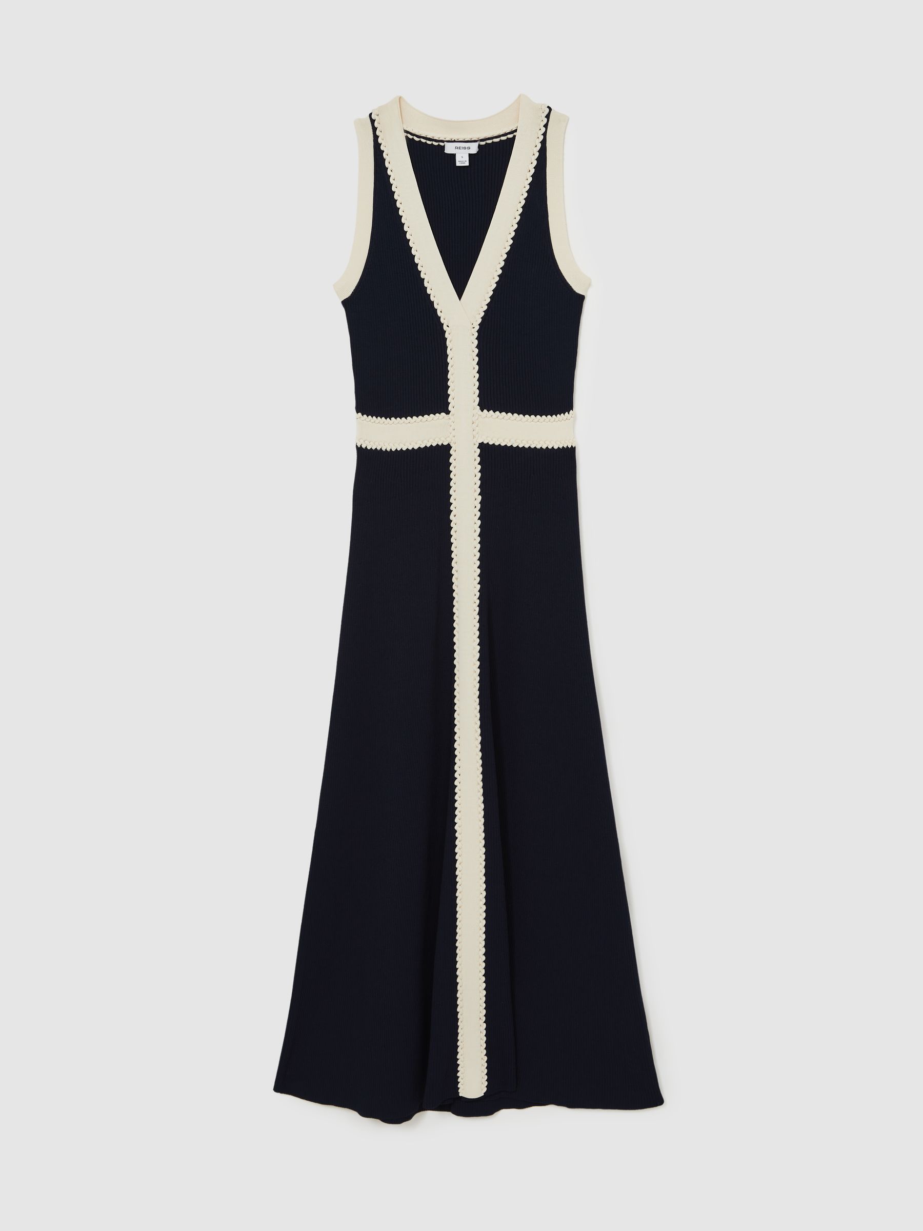 Craft-Stitch Knitted Midi Dress in Navy - Image 2 of 5