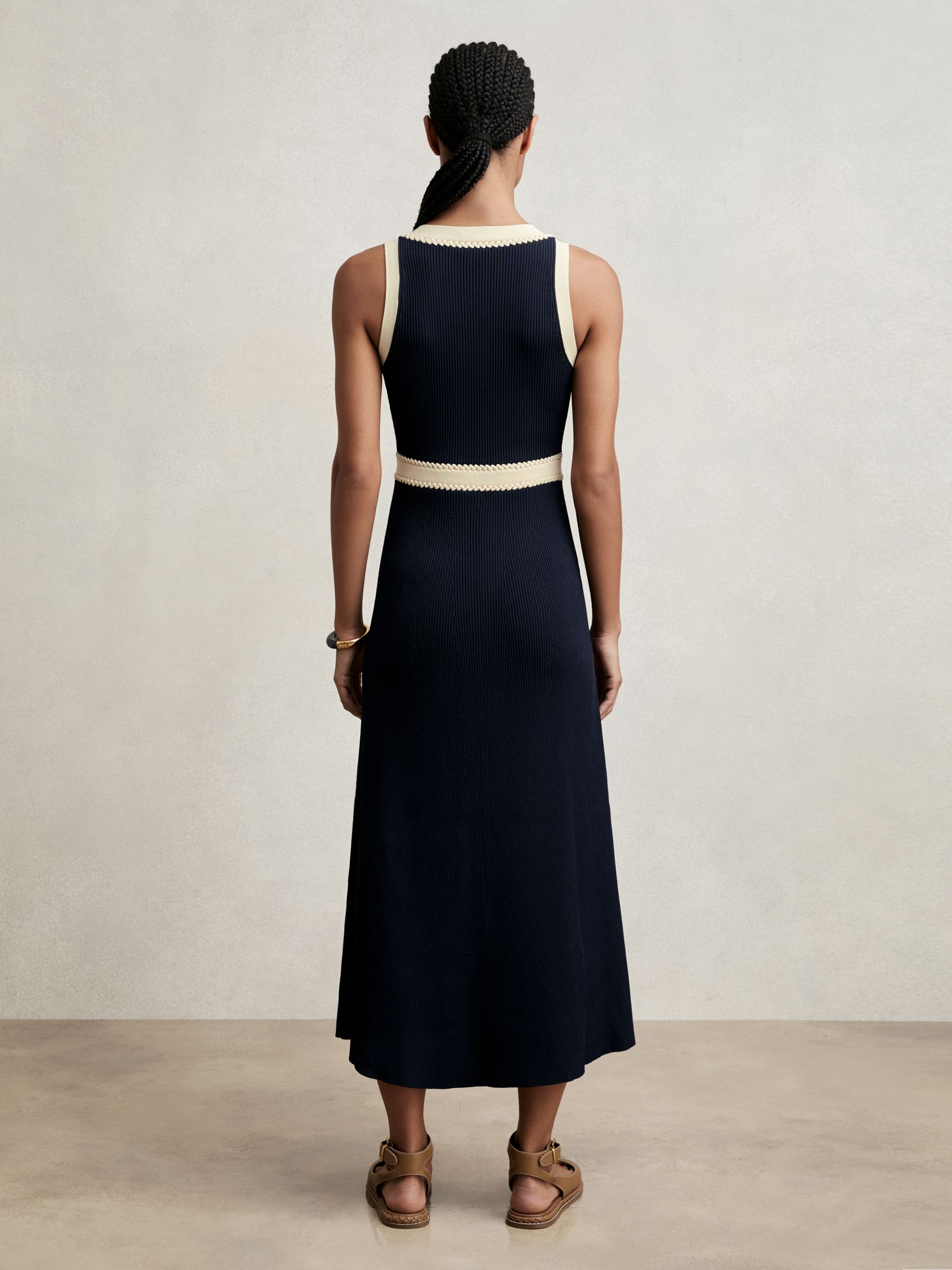 Craft-Stitch Knitted Midi Dress in Navy - image 3