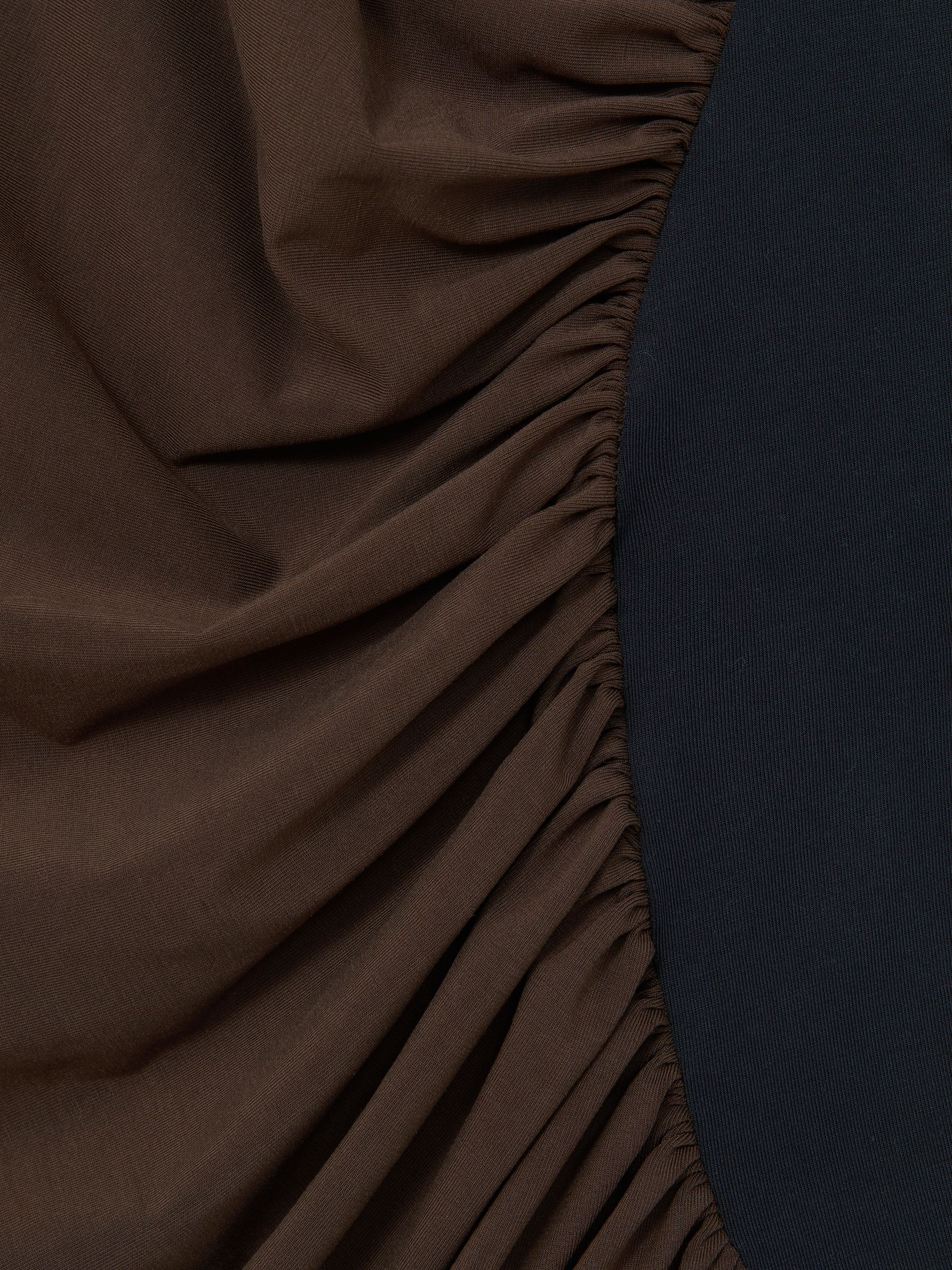 Stretch-Lyocell Panel Ruched Bodysuit in Navy/Camel - image 3