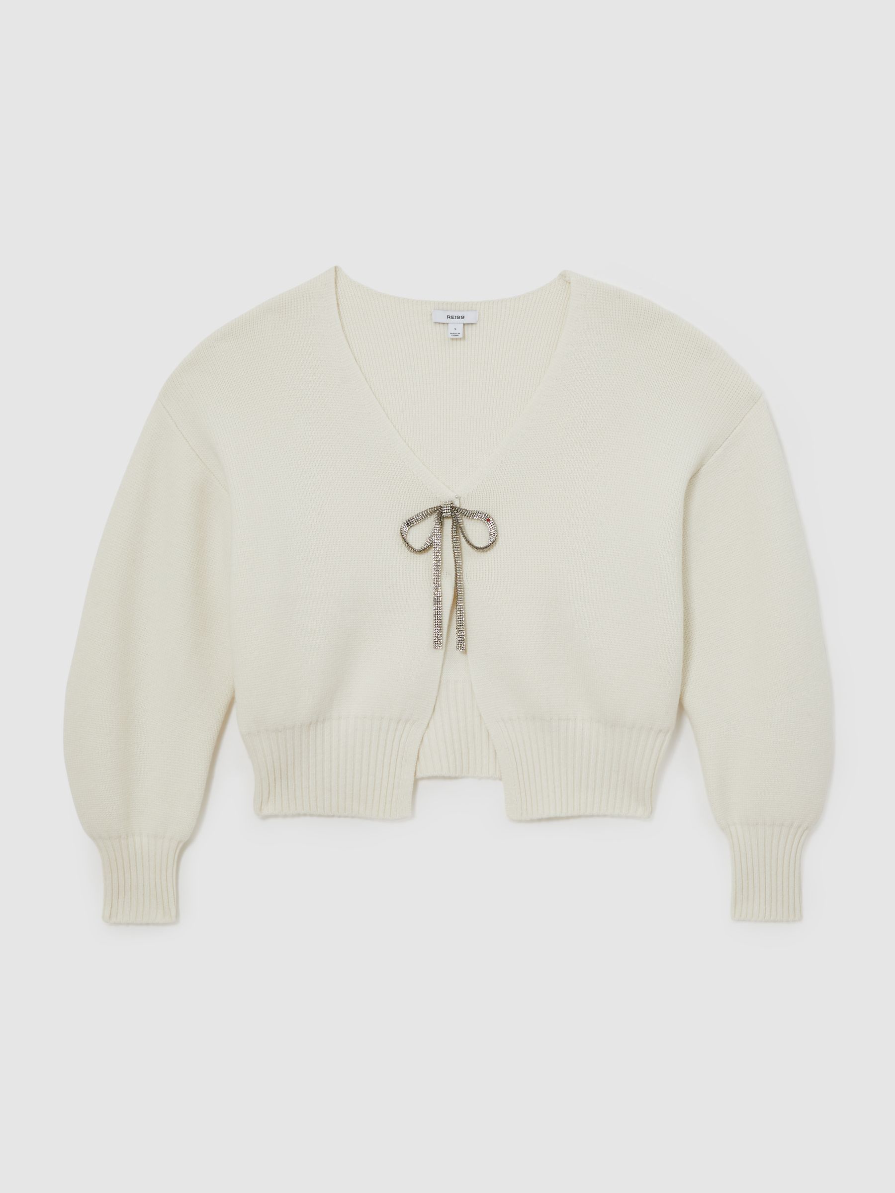 Wool-Blend Crystal-Bow Cardigan With Cashmere in Cream - Image 2 of 6