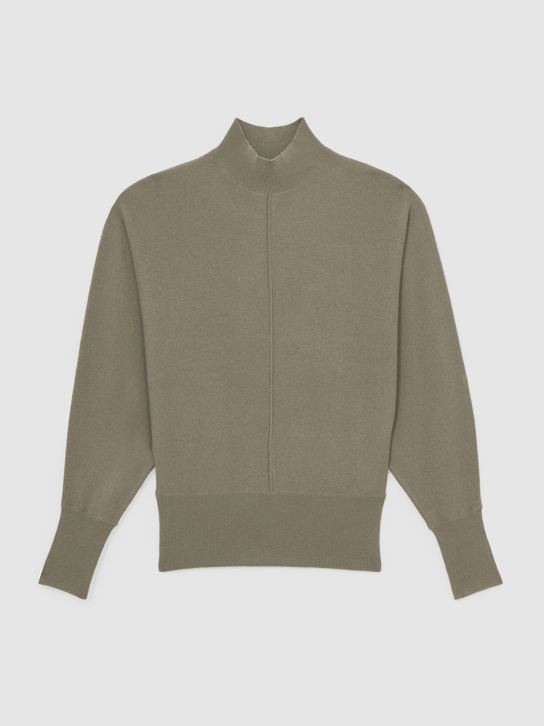 Wool-Blend Funnel-Neck Batwing Jumper with Cashmere in Sage Green - Image 2 of 6