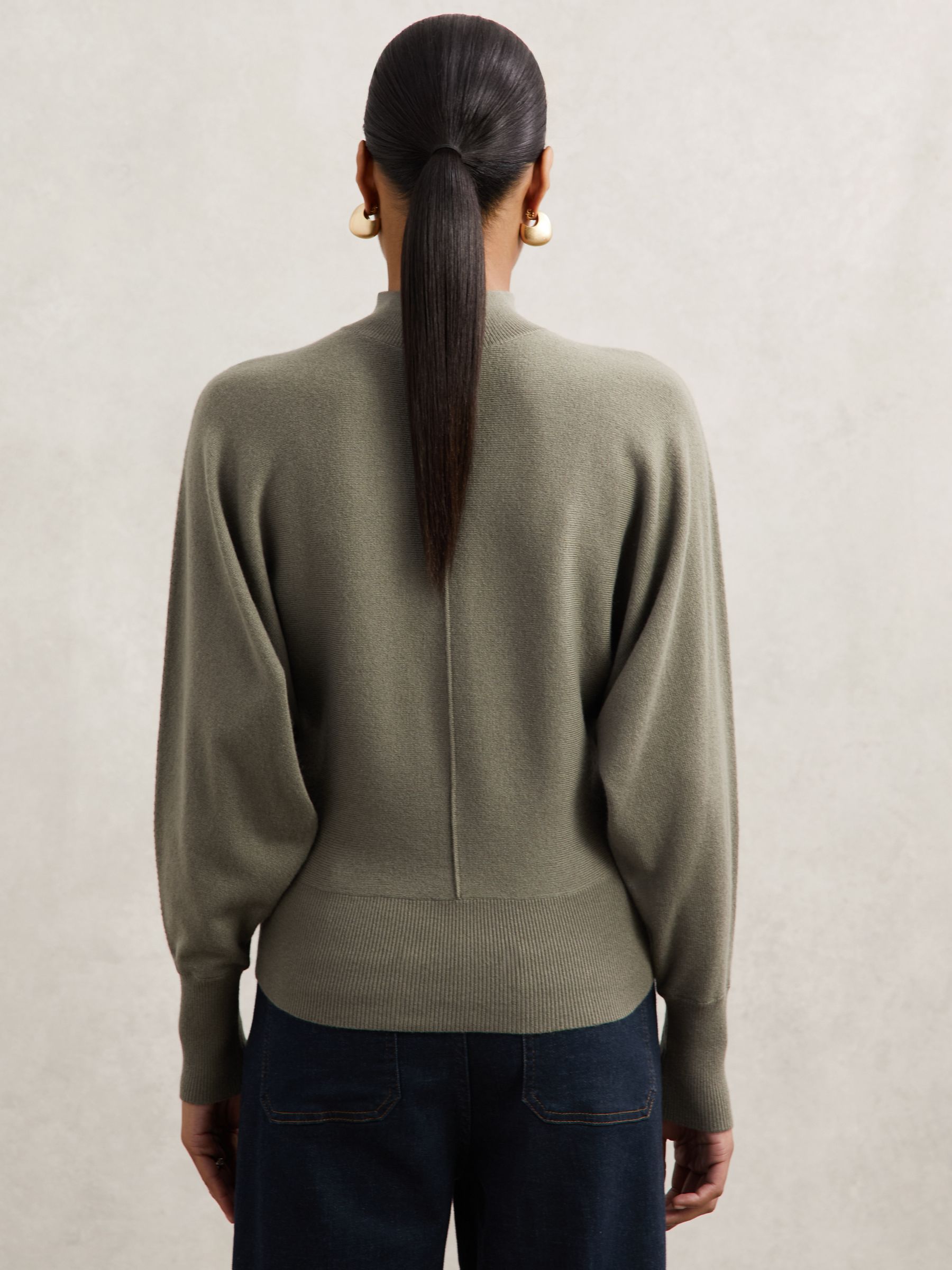 Wool-Blend Funnel-Neck Batwing Jumper with Cashmere in Sage Green - Image 5 of 6