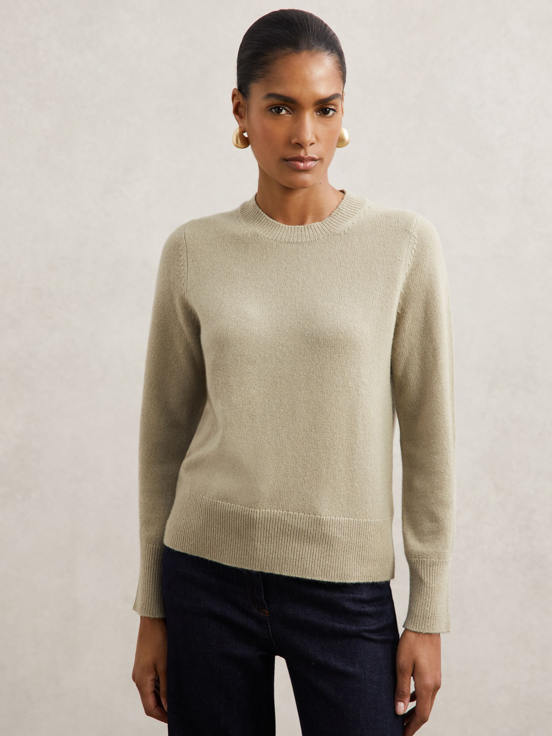 100% Cashmere Crew-Neck Jumper in Sage Green - Image 1 of 6