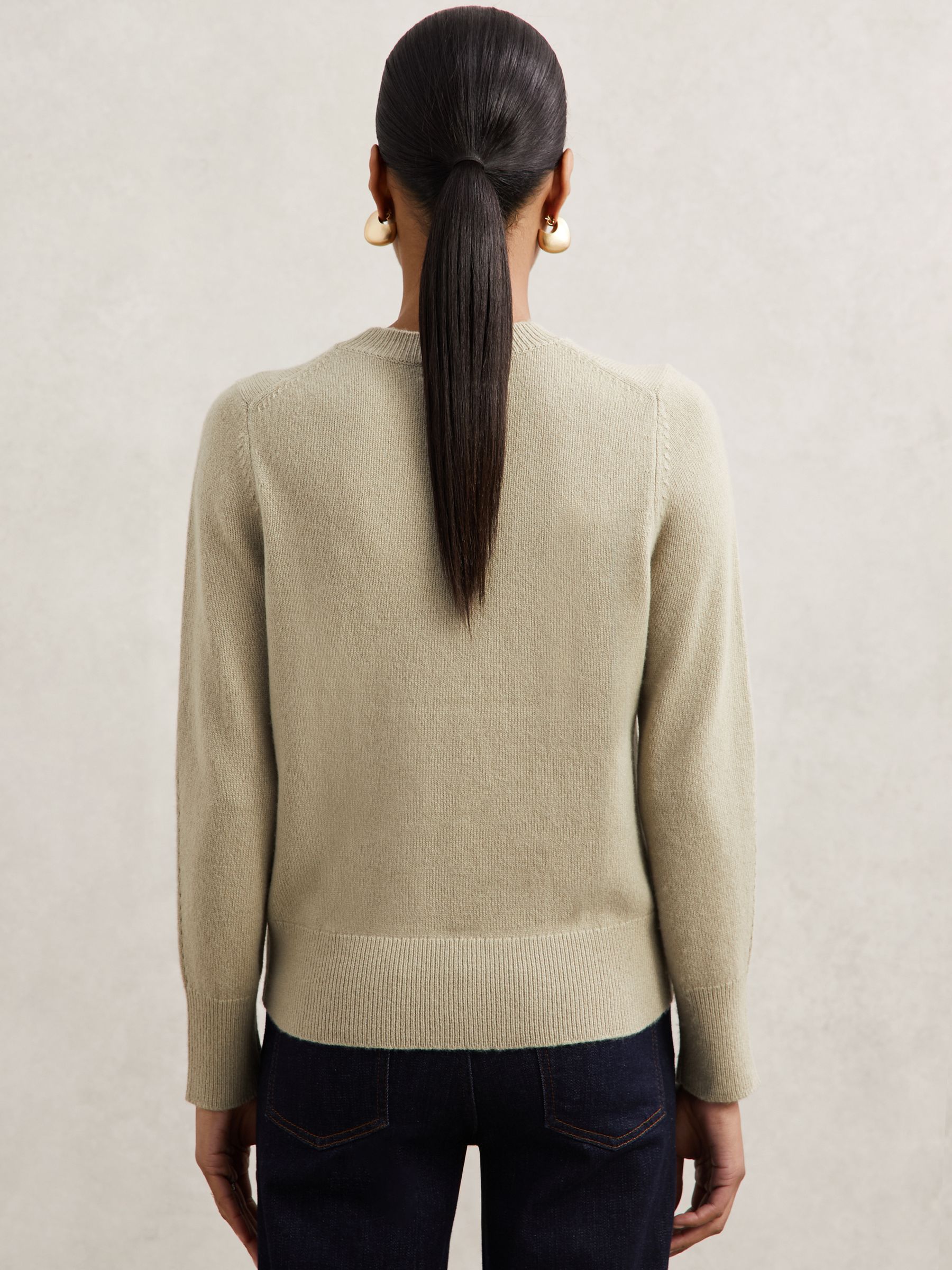 100% Cashmere Crew-Neck Jumper in Sage Green - Image 5 of 6