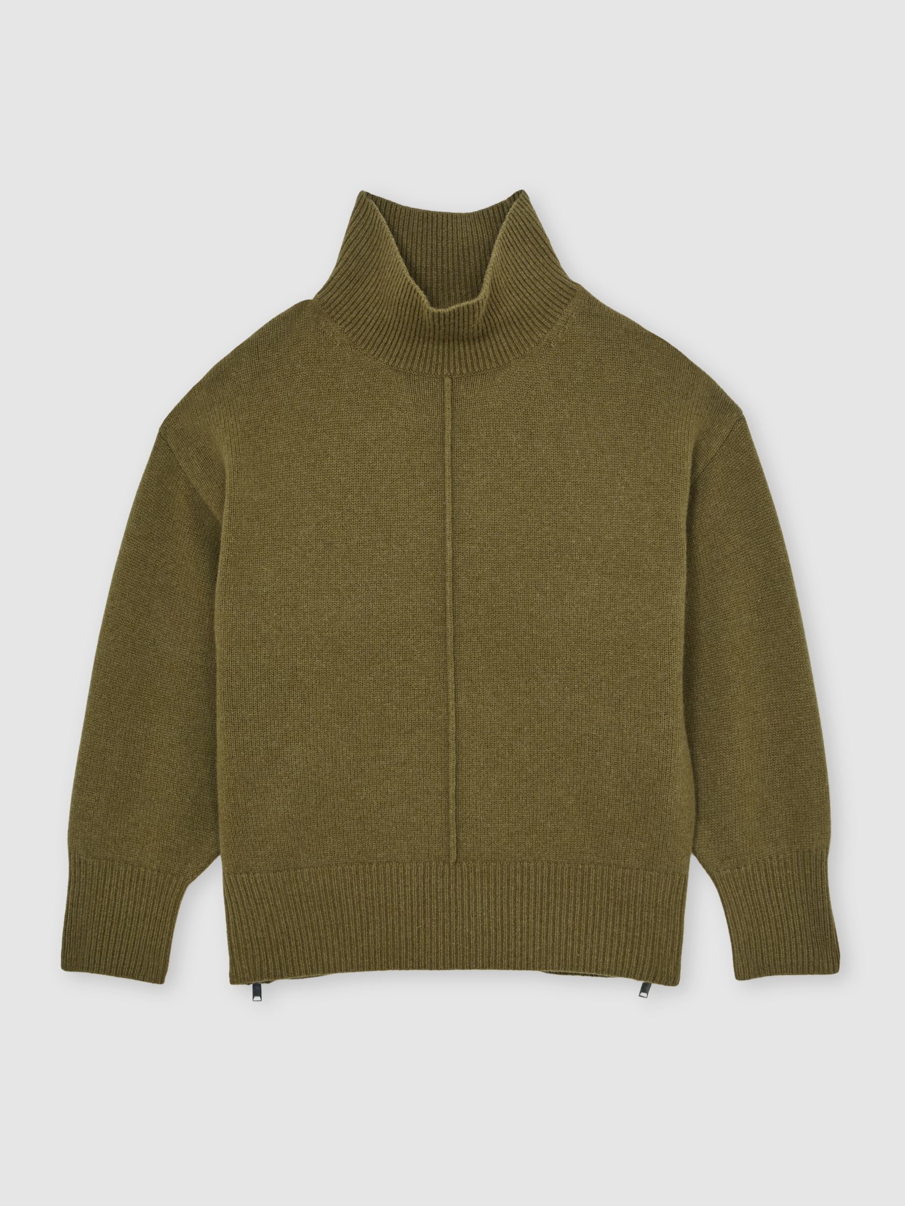 Wool Zip-Detail Funnel-Neck Jumper in Green - image 1