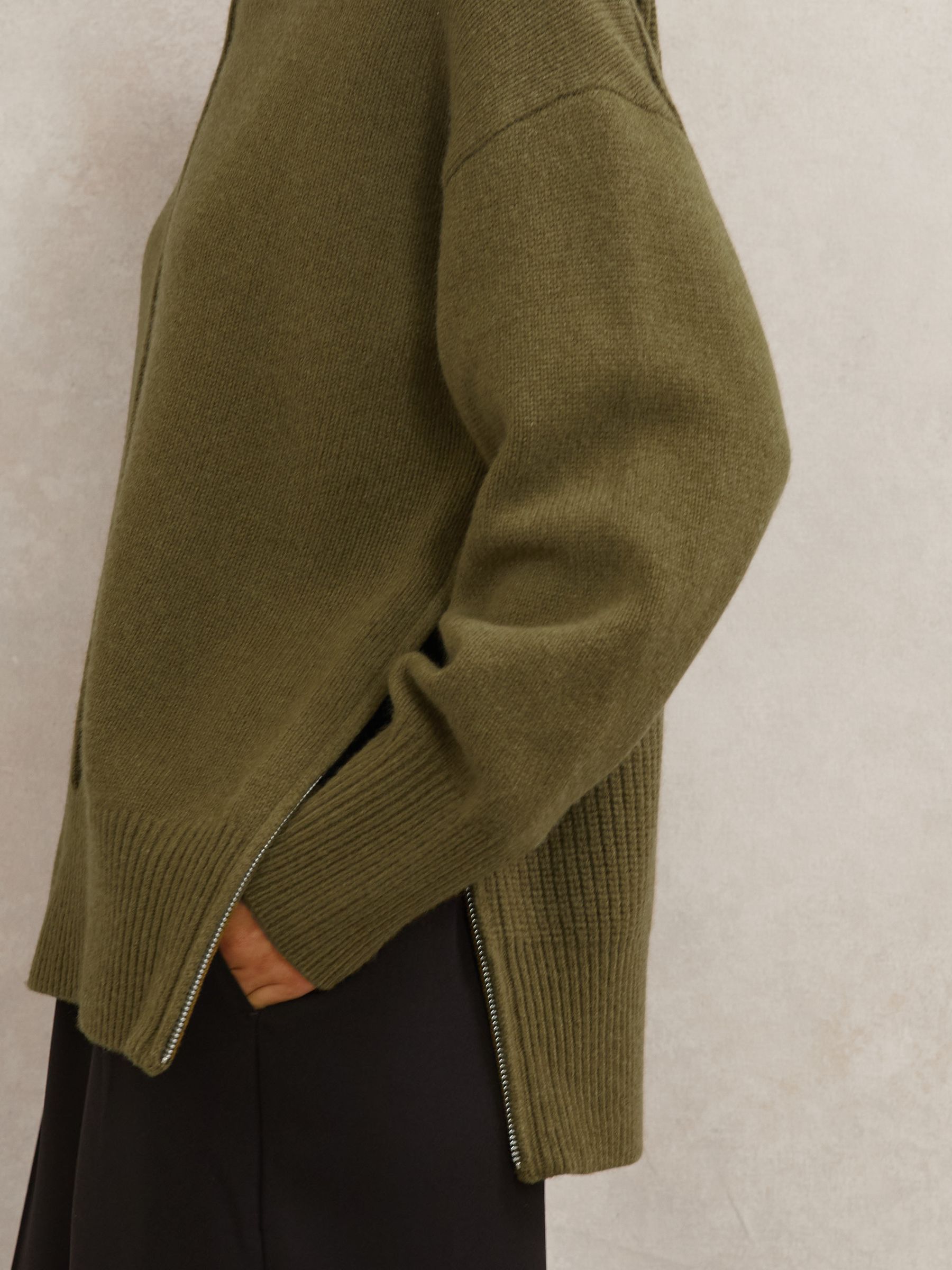 Wool Zip-Detail Funnel-Neck Jumper in Green - image 5