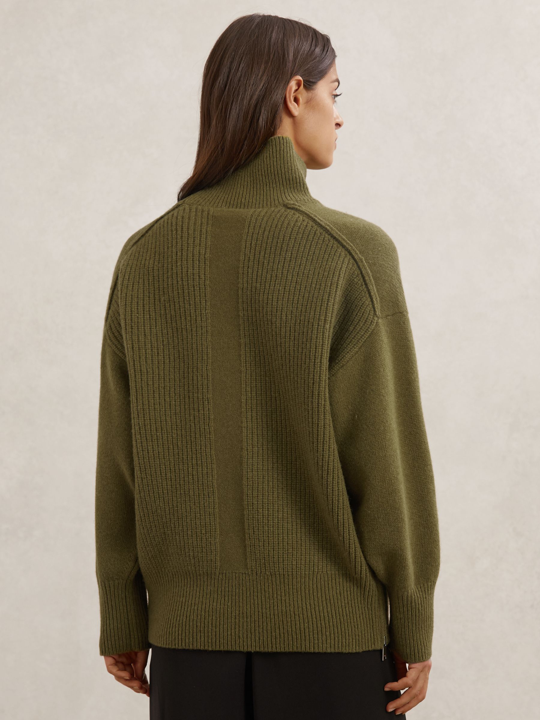 Wool Zip-Detail Funnel-Neck Jumper in Green - image 4