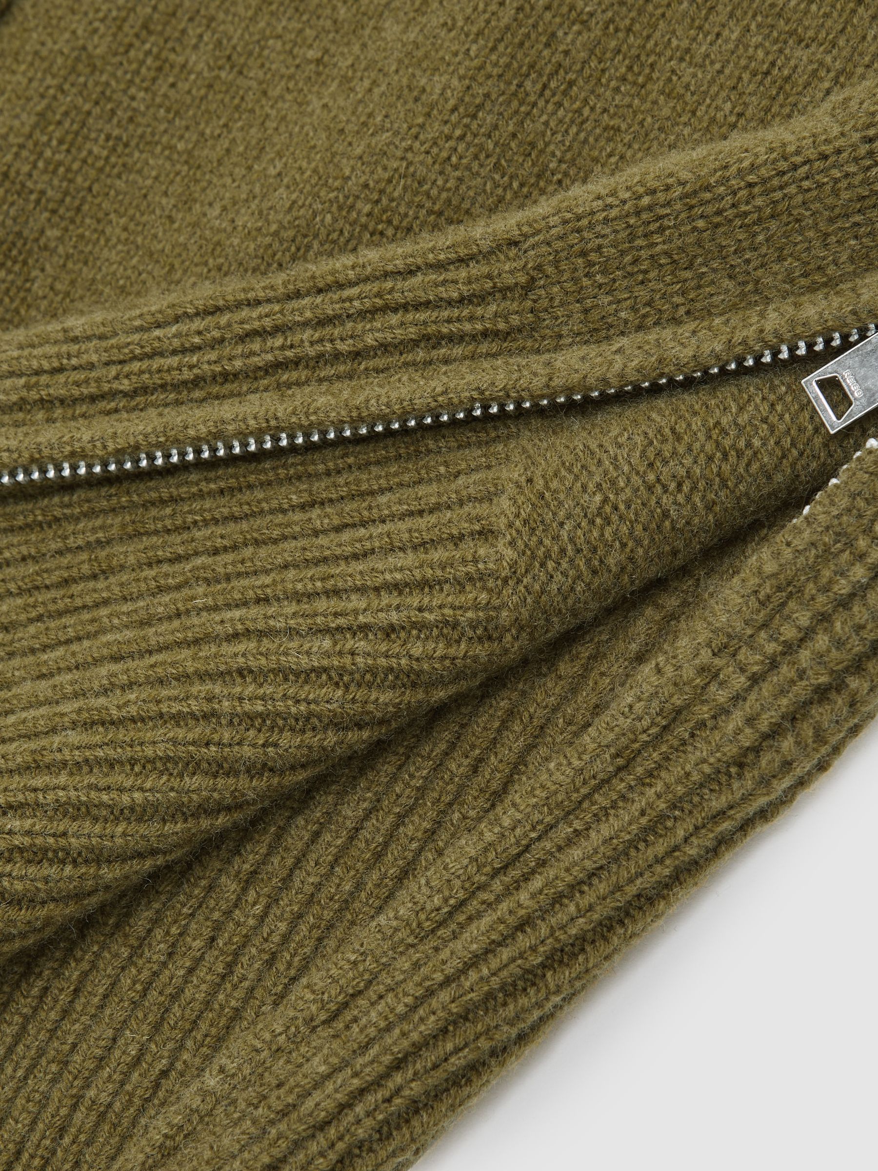 Wool Zip-Detail Funnel-Neck Jumper in Green - image 3