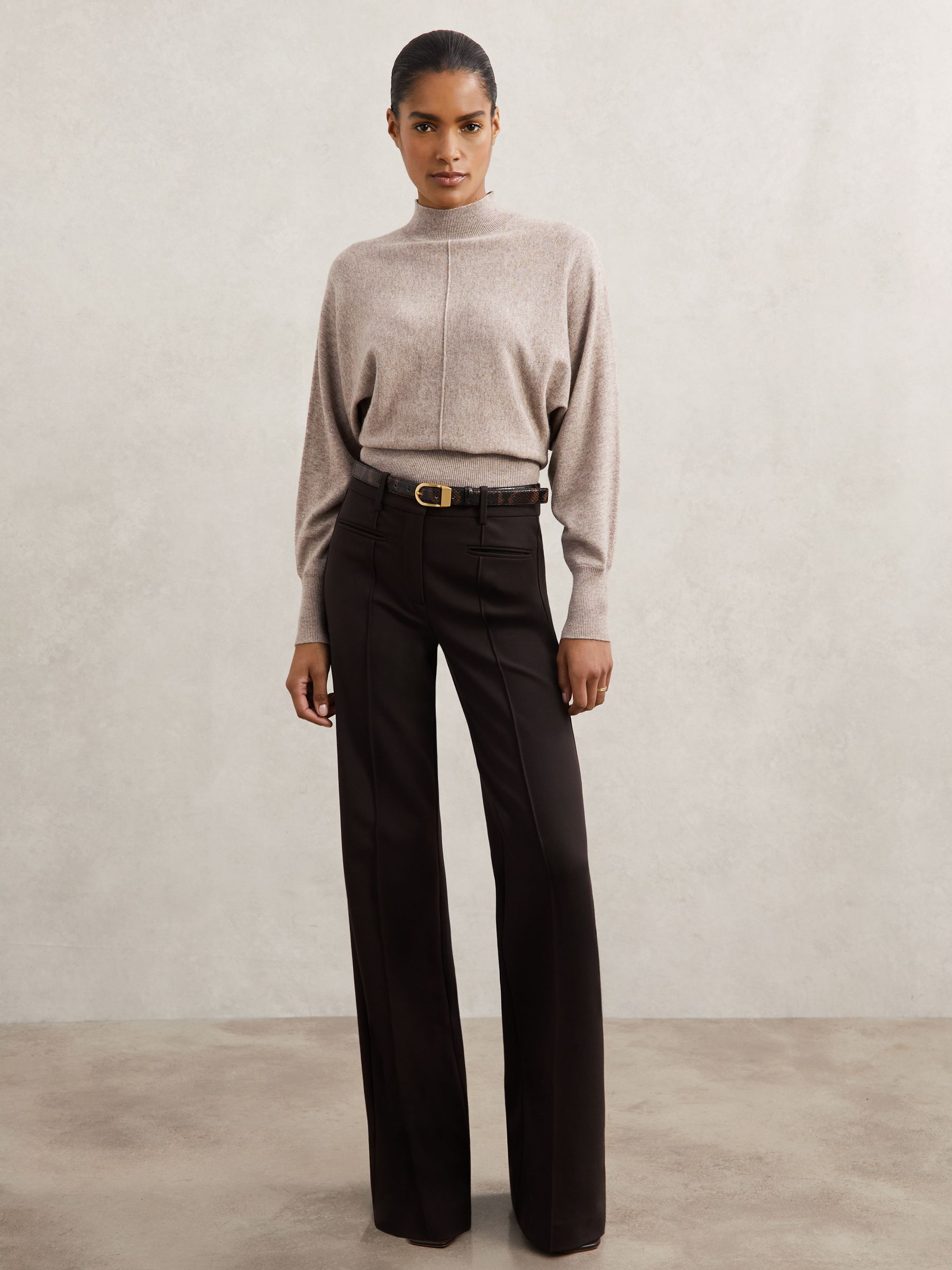 Wool-Blend Funnel-Neck Batwing Jumper with Cashmere in Neutral - Image 3 of 6