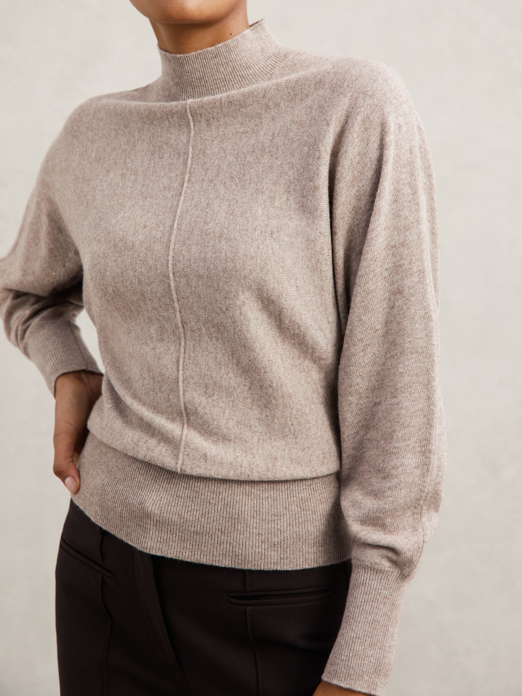 Wool-Blend Funnel-Neck Batwing Jumper with Cashmere in Neutral - image 5