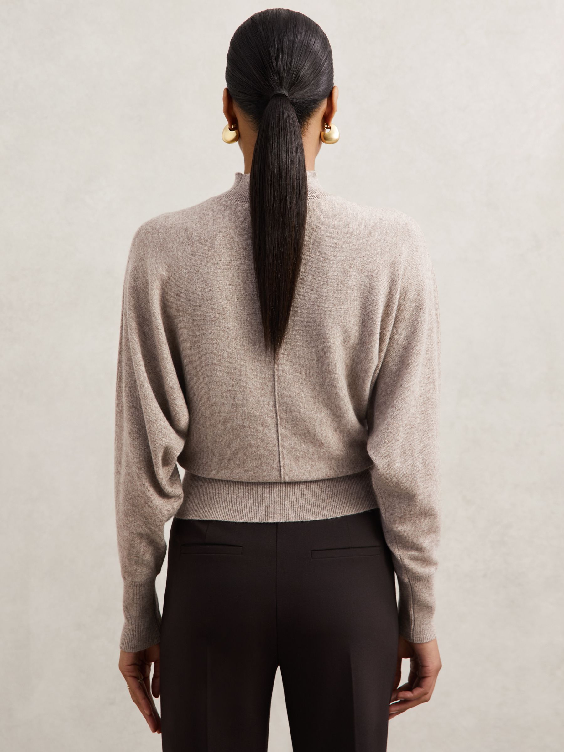 Wool-Blend Funnel-Neck Batwing Jumper with Cashmere in Neutral - Image 5 of 6