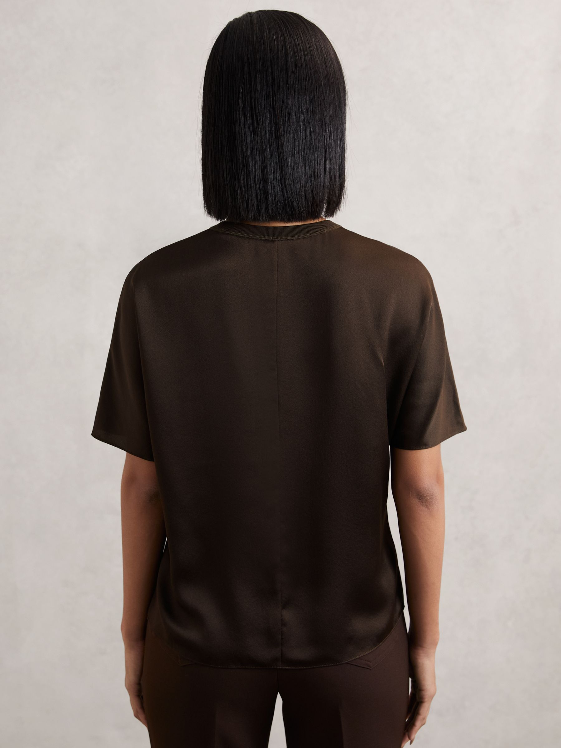 Silk Short-Sleeve Top in Chocolate Brown - image 3