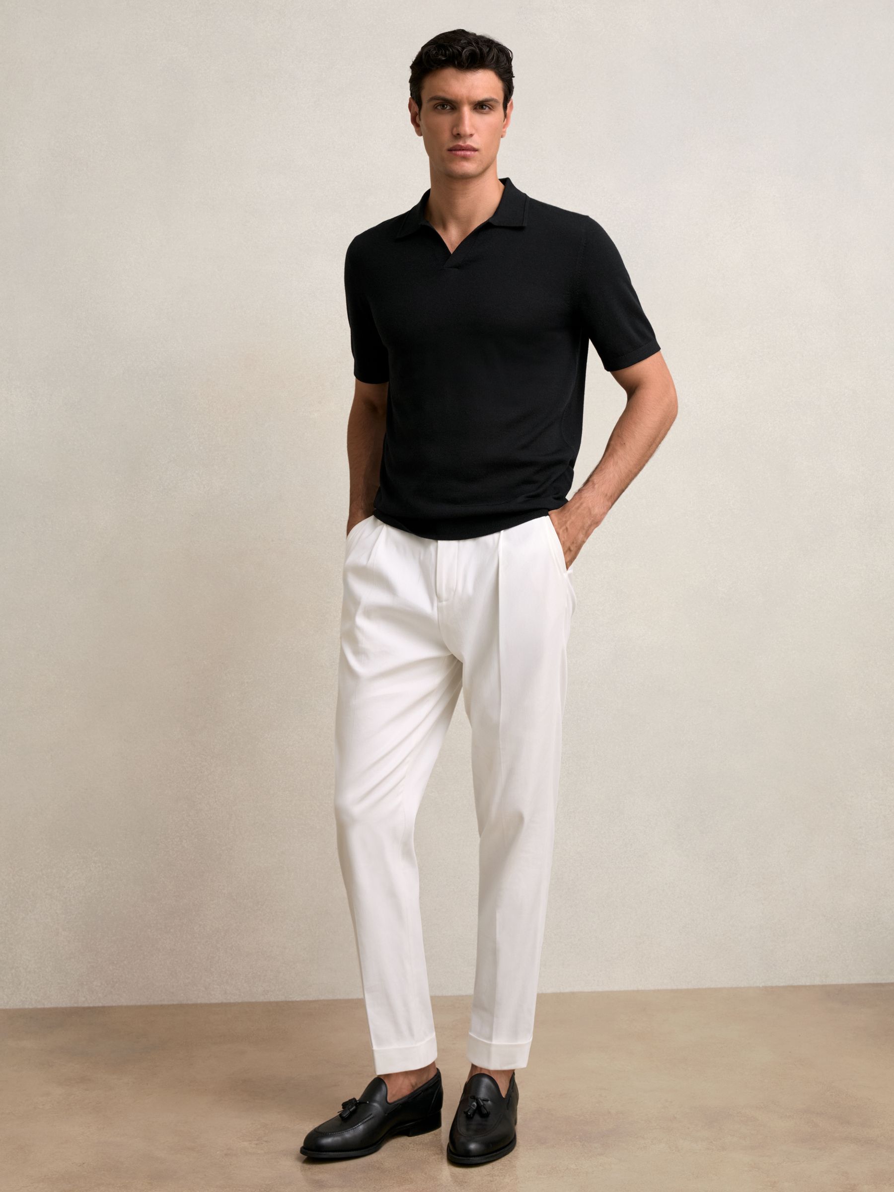 Wool Open-Collar Polo Shirt in Black - image 3