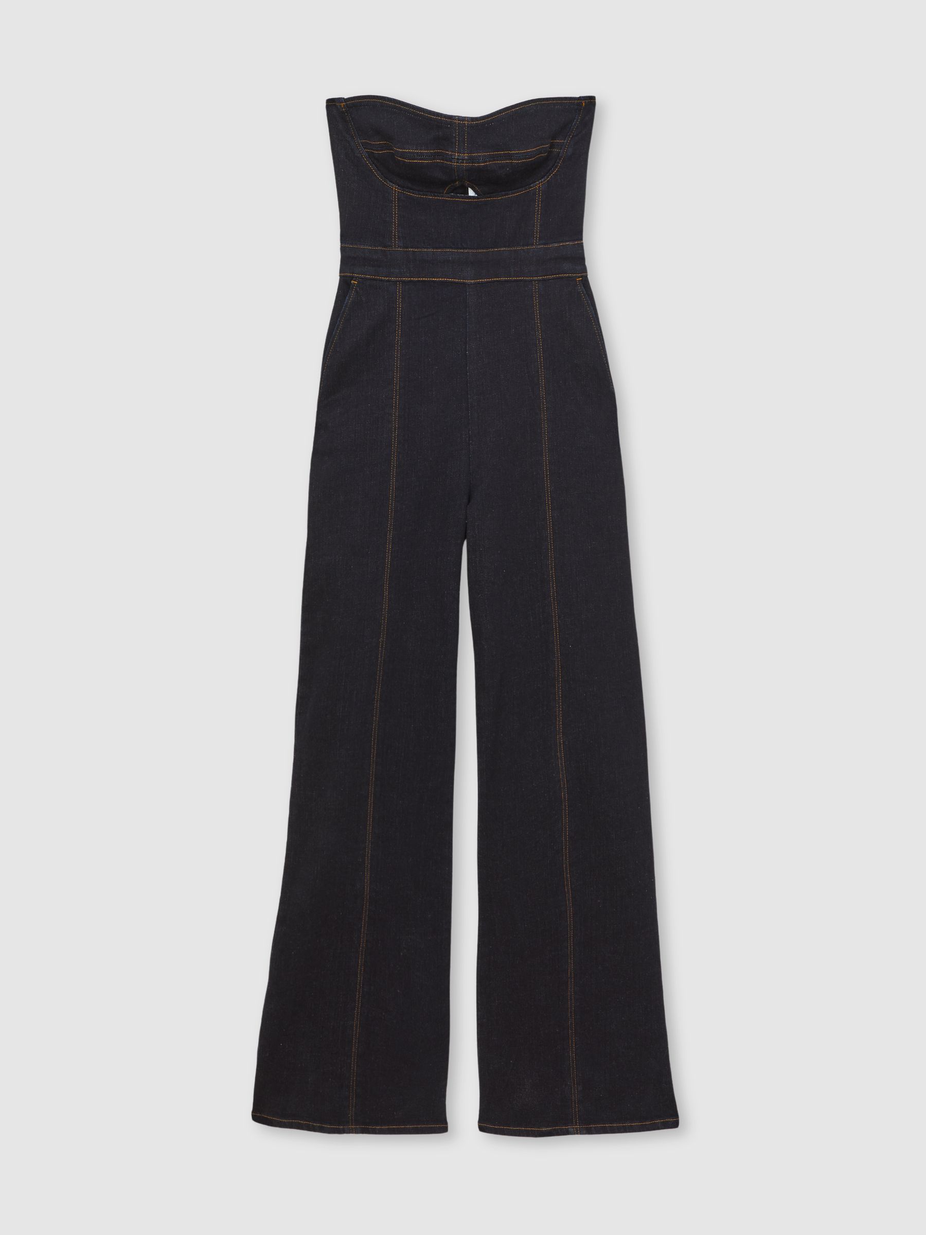 Strapless Wide Leg Denim Jumpsuit in Indigo Blue - Image 2 of 7