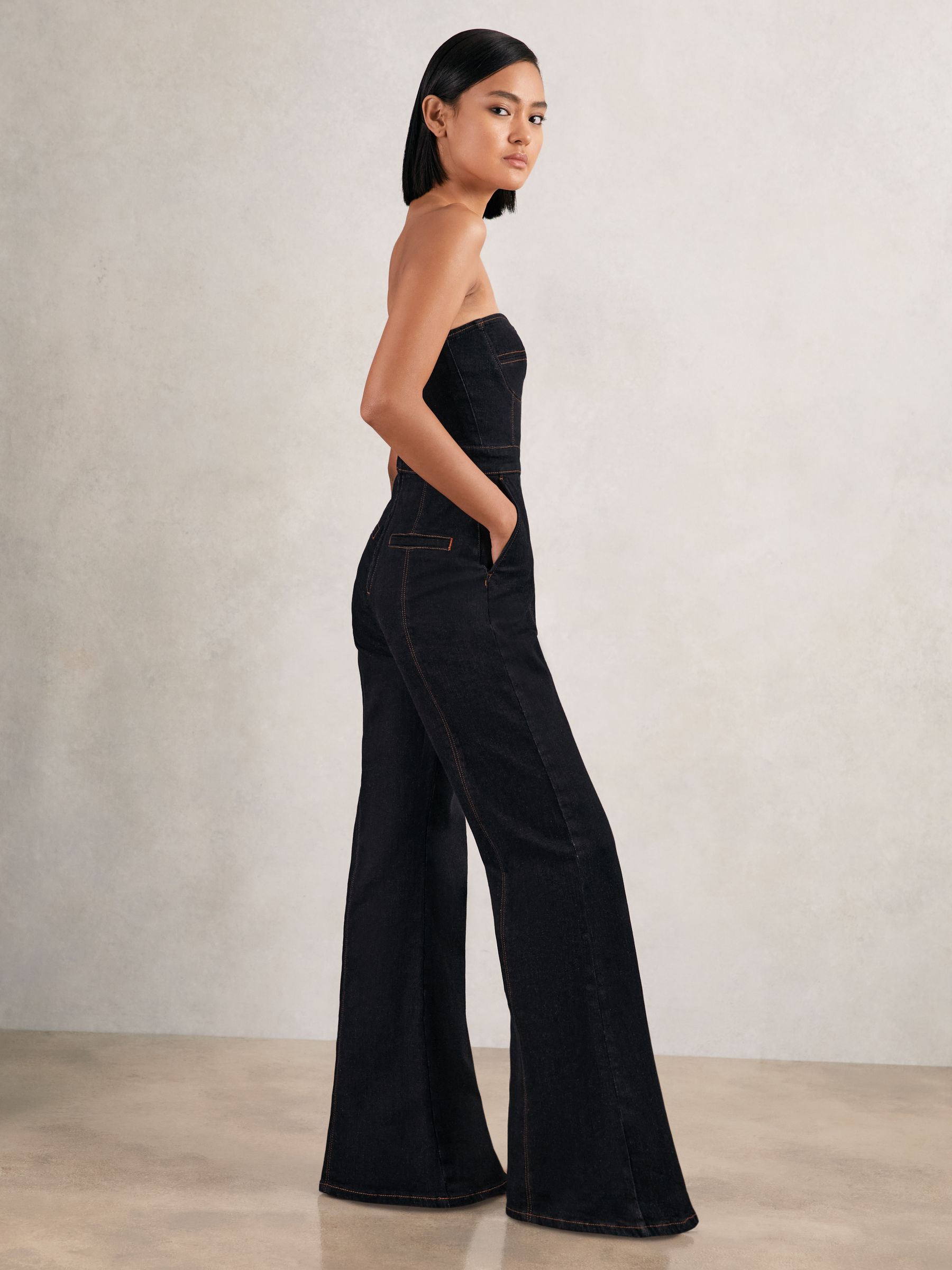 Strapless Wide Leg Denim Jumpsuit in Indigo Blue - Image 5 of 7