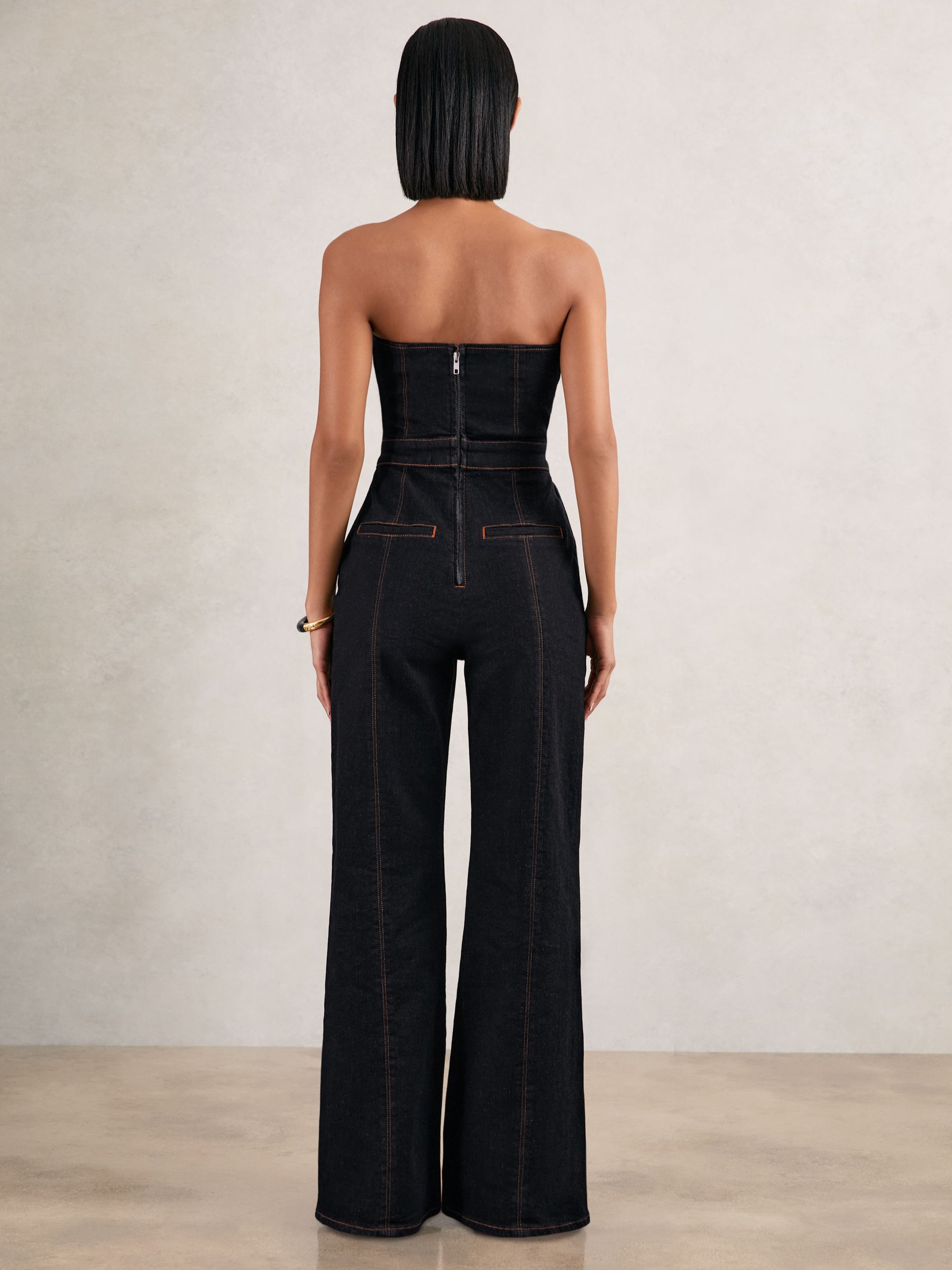 Strapless Wide Leg Denim Jumpsuit in Indigo Blue - image 4