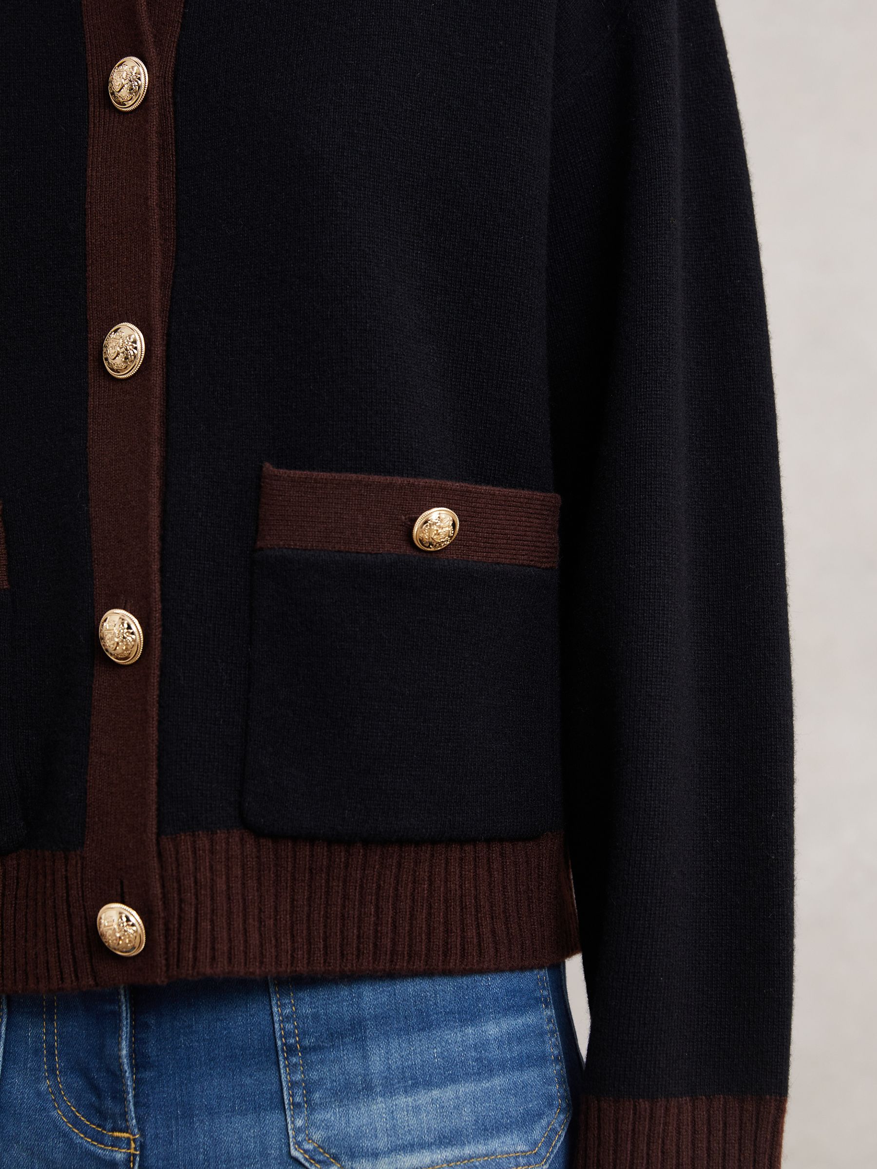 Wool-Cashmere Crew-Neck Cardigan in Burgundy/Black - Image 3 of 5