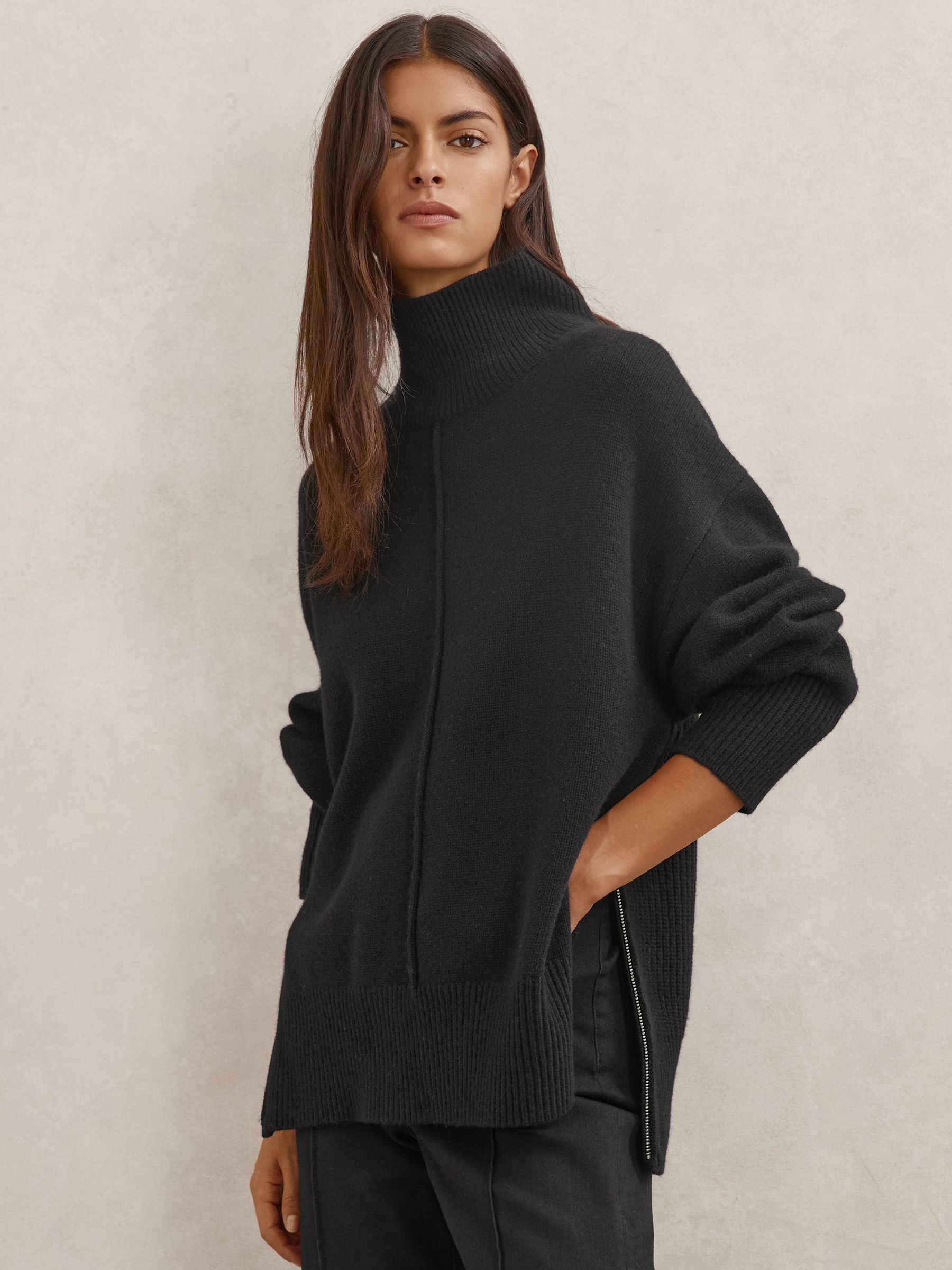 Wool Zip-detail Funnel-neck Jumper