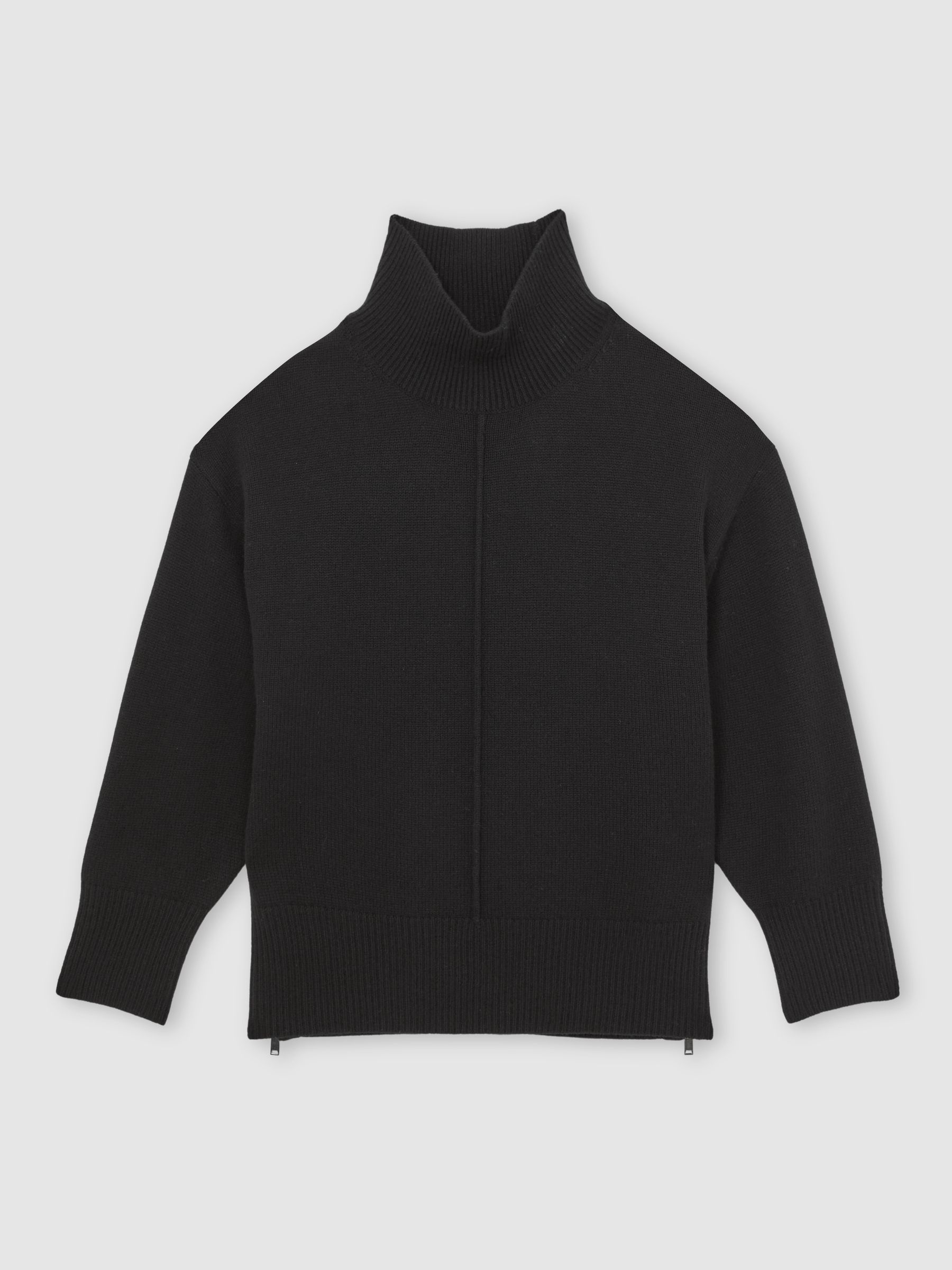 Wool Zip-Detail Funnel-Neck Jumper in Black - Image 2 of 7