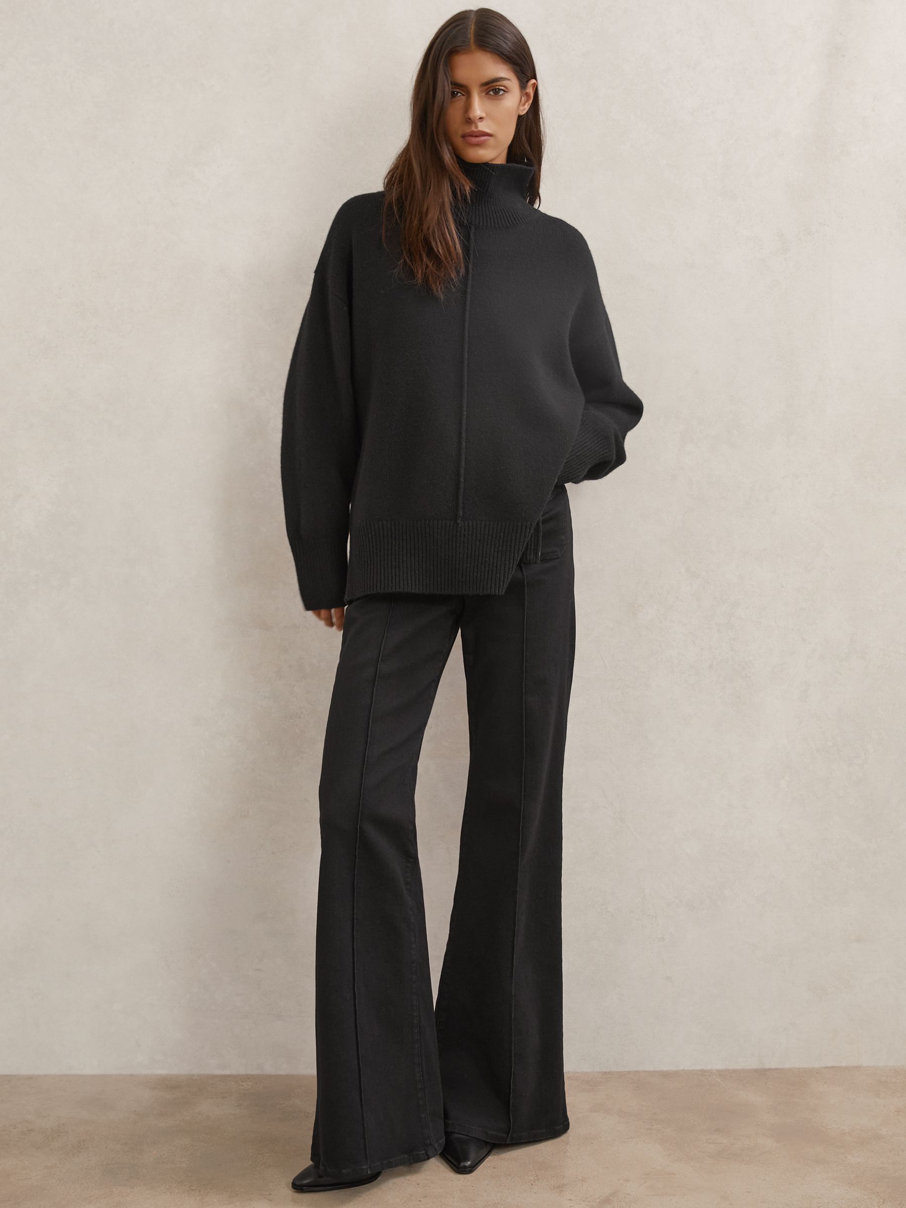 Wool Zip-Detail Funnel-Neck Jumper in Black - Image 3 of 7