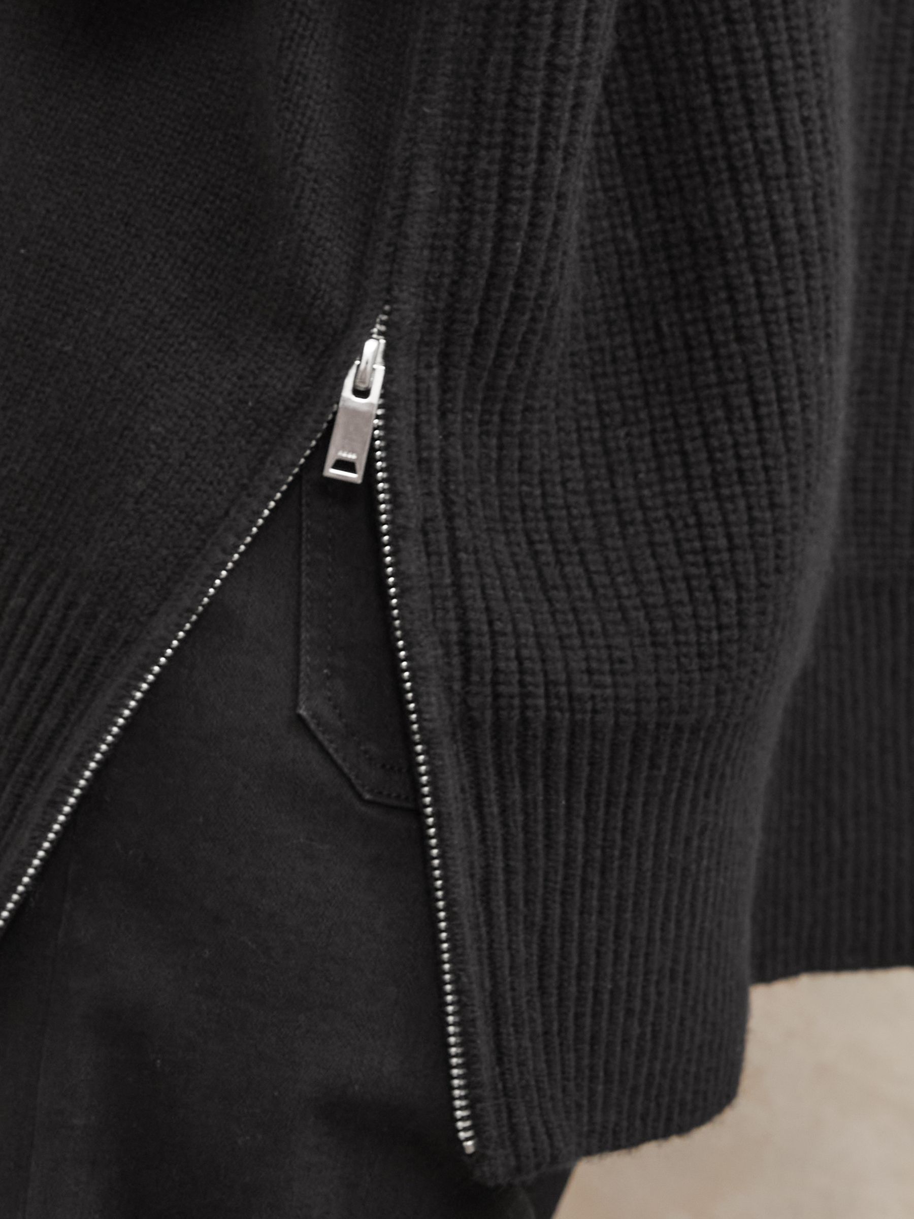 Wool Zip-Detail Funnel-Neck Jumper in Black - Image 5 of 7