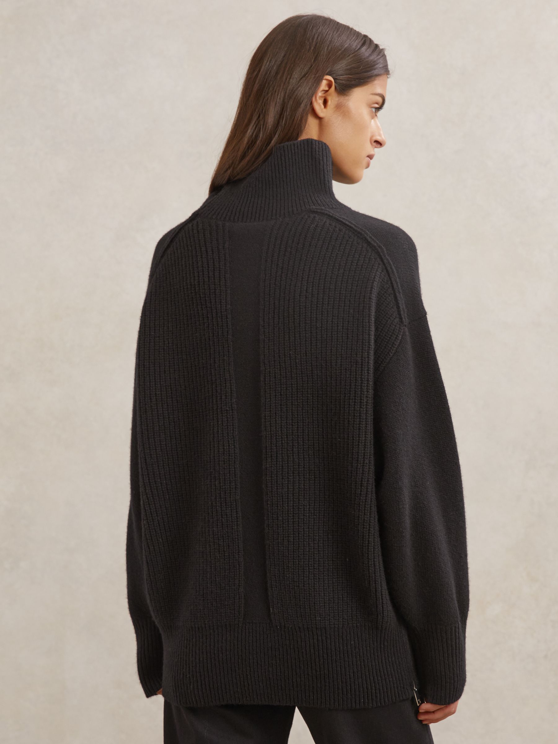 Wool Zip-Detail Funnel-Neck Jumper in Black - Image 6 of 7