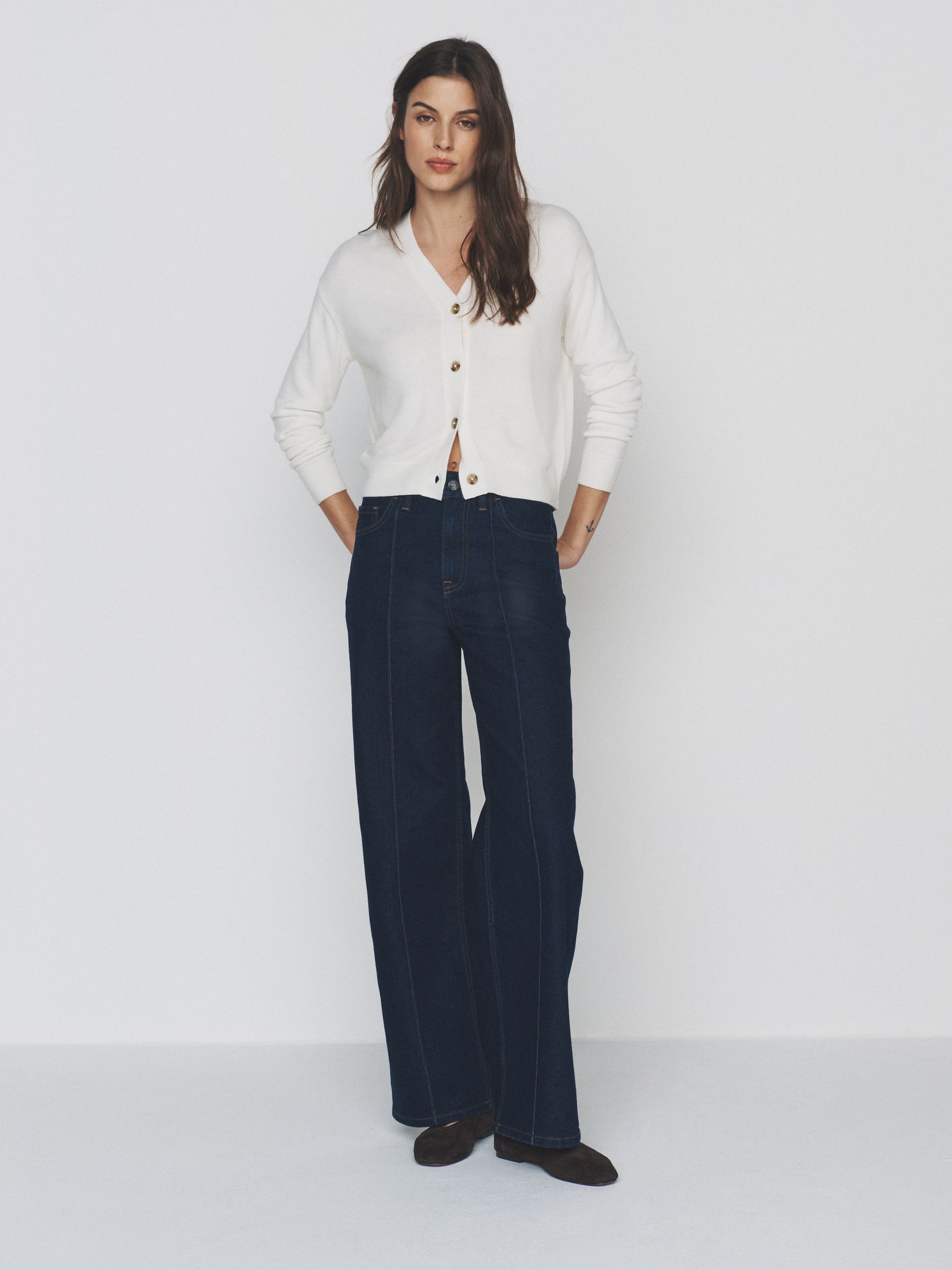 2 Pack Pintuck Wide Leg Denim Jeans Mid Blue/Cream - Image 1 of 6