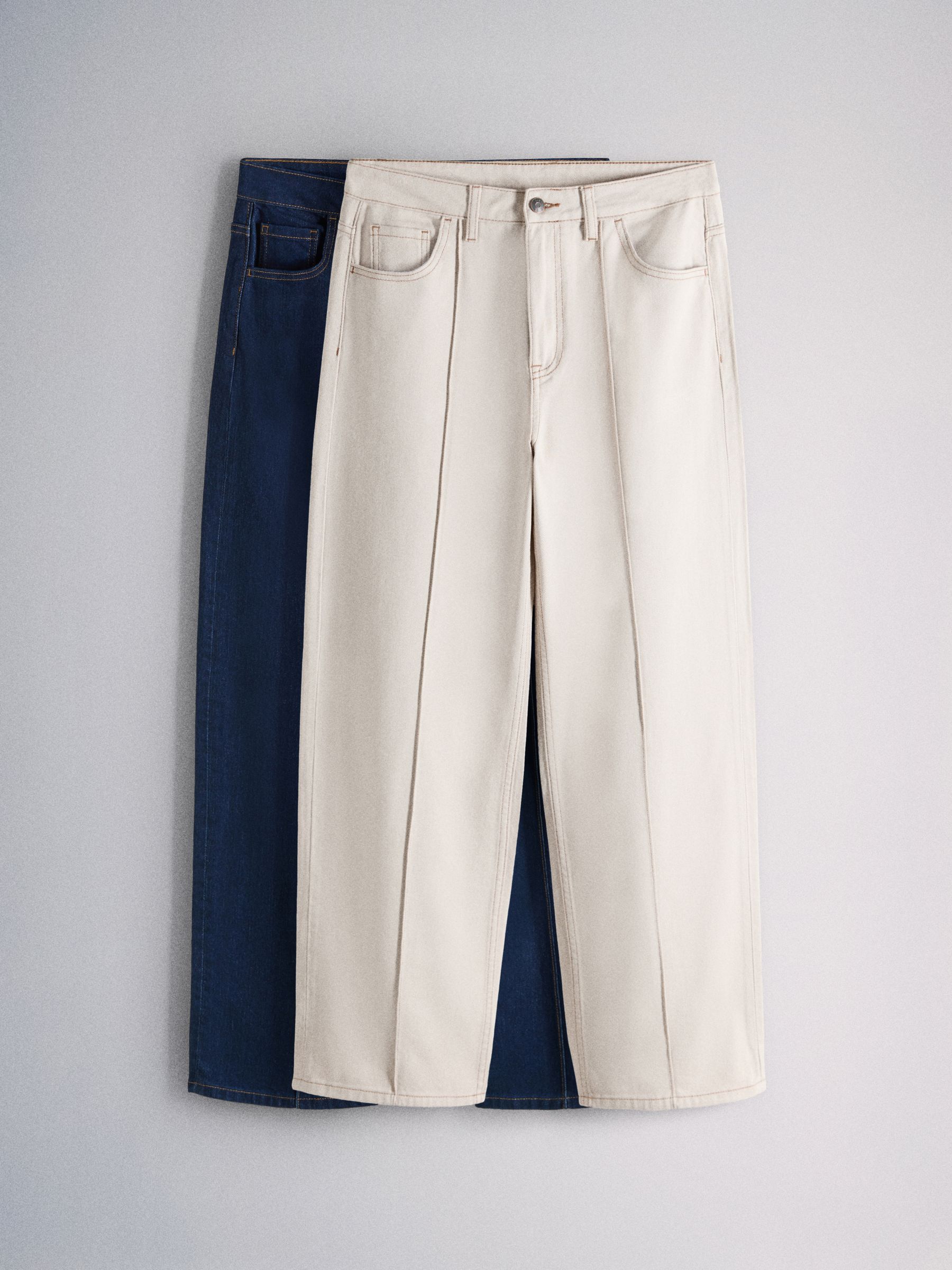 2 Pack Pintuck Wide Leg Denim Jeans Mid Blue/Cream - Image 2 of 6