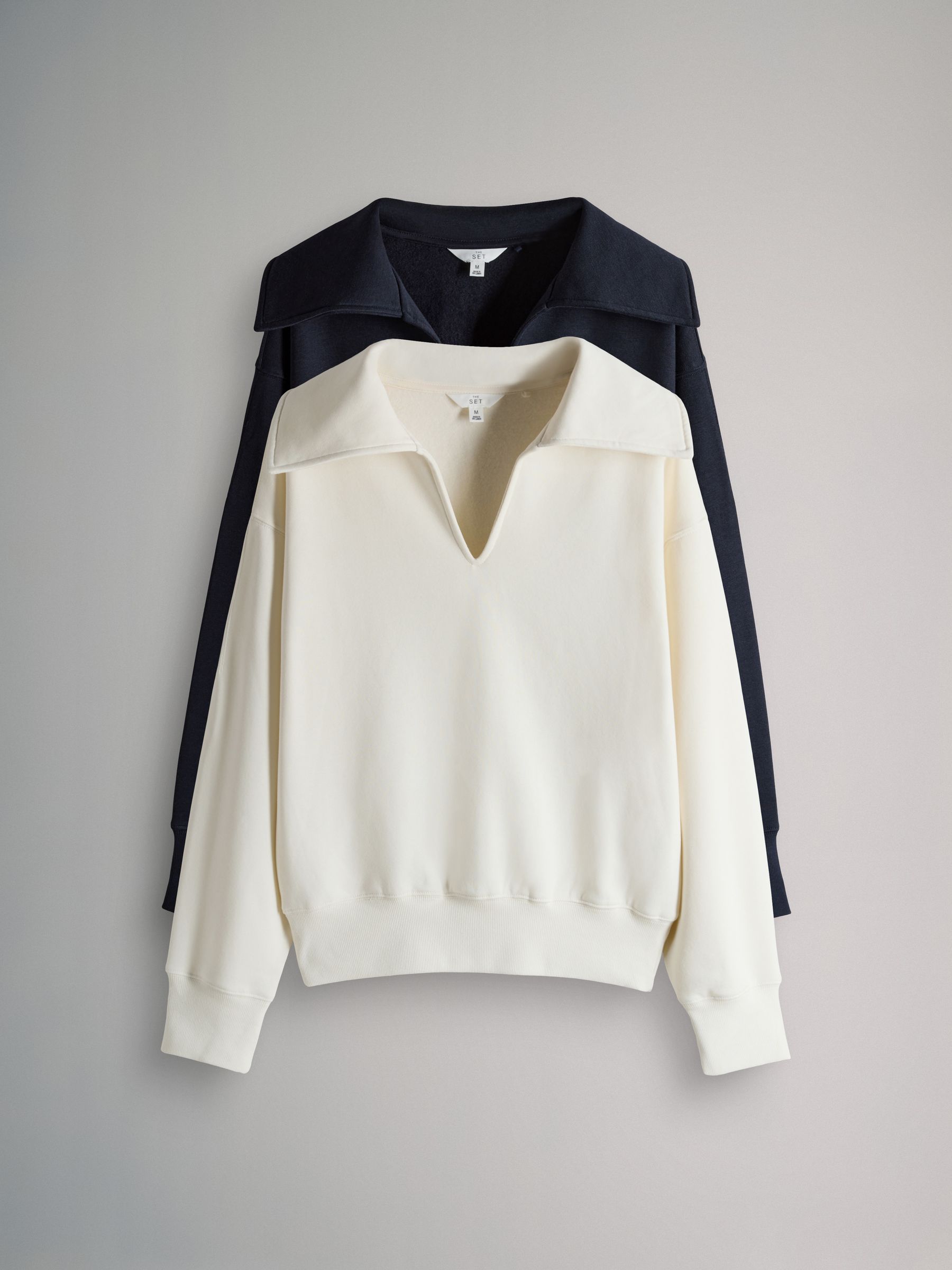 2 Pack Trophy Neck Long Sleeve Sweat Tops Navy/Cream - Image 2 of 6