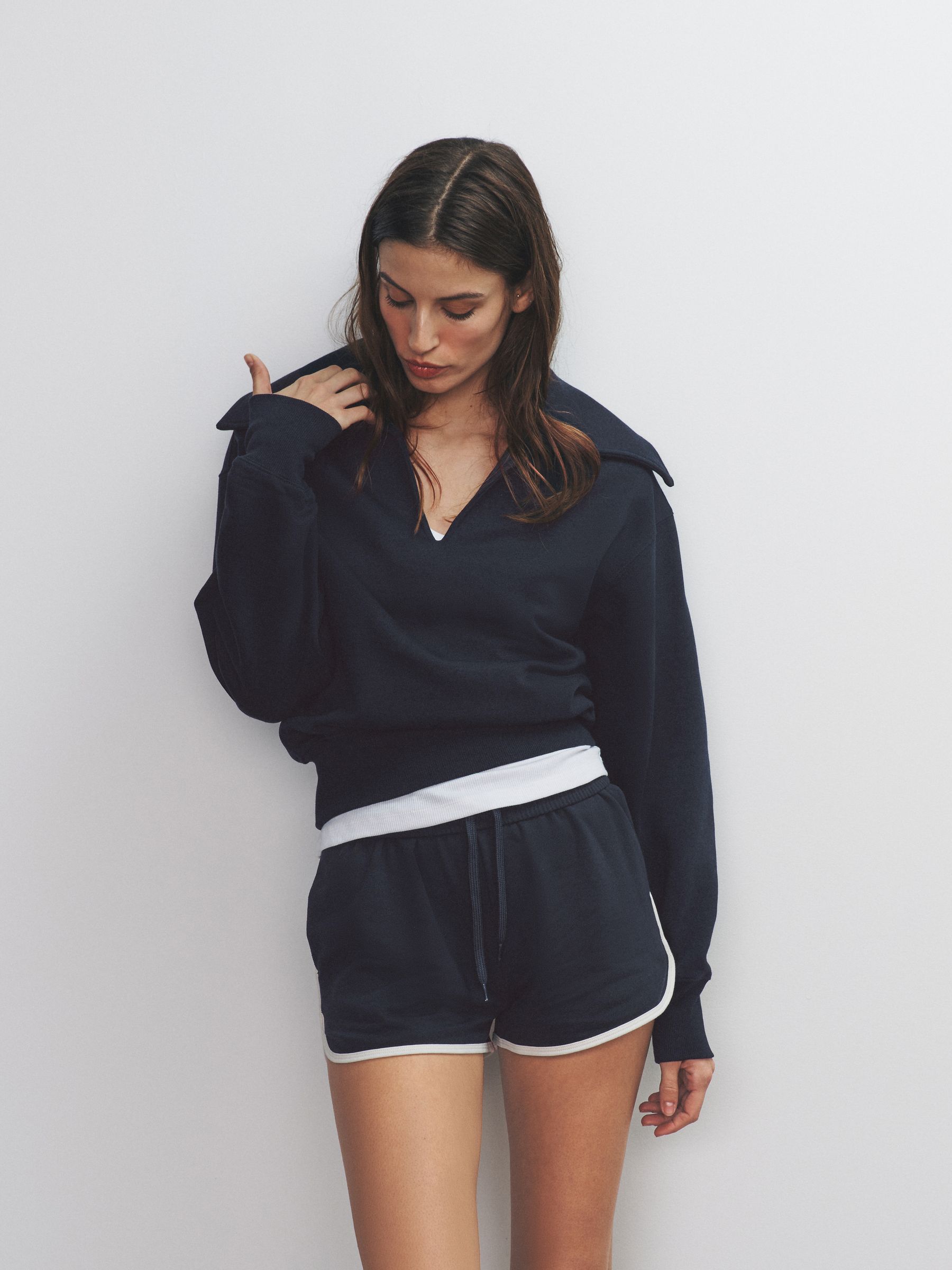 2 Pack Trophy Neck Long Sleeve Sweat Tops Navy/Cream - Image 4 of 6