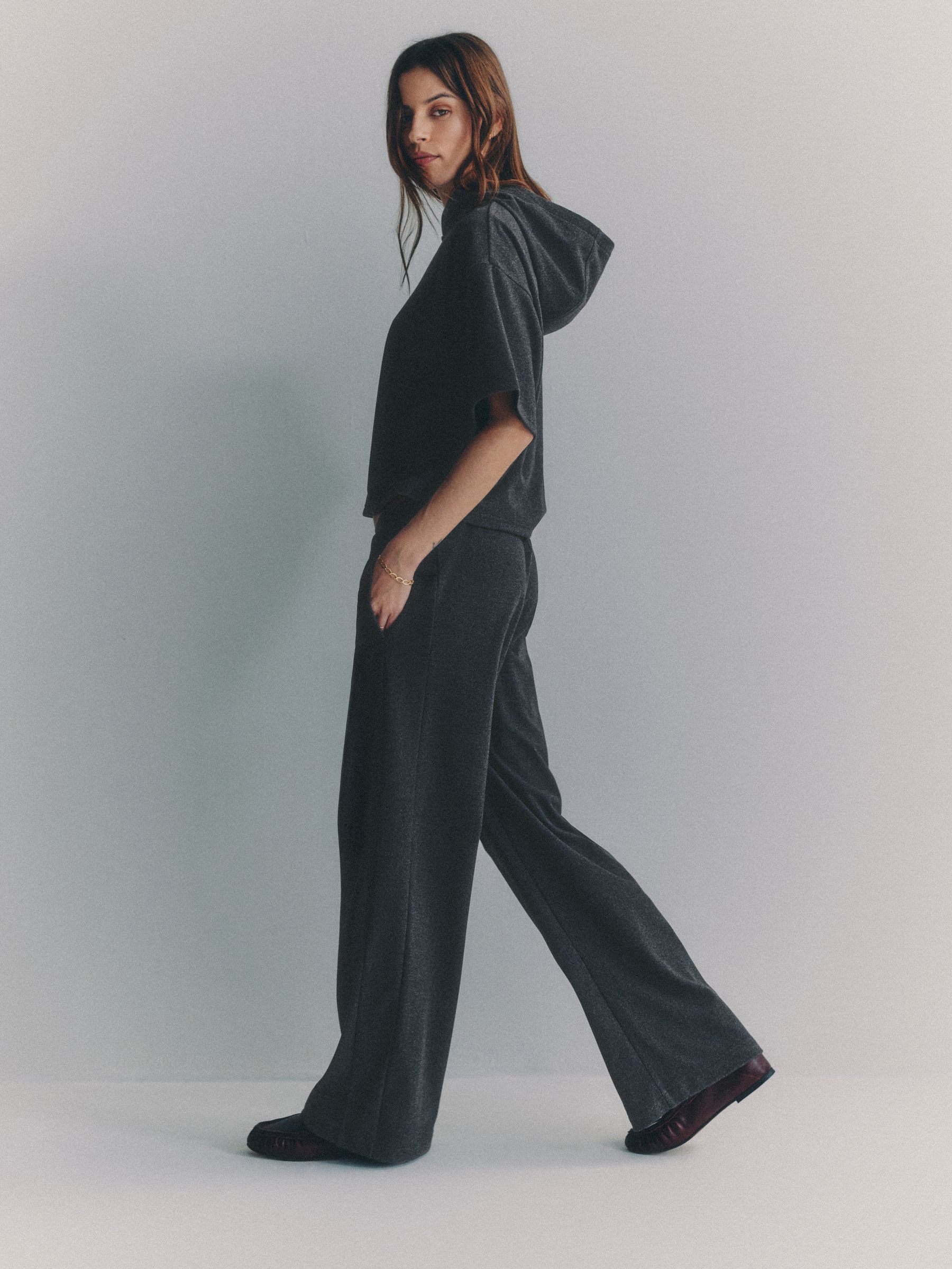 Soft Touch Ribbed Sweat Hoodie And Joggers Set Grey - Image 1 of 6