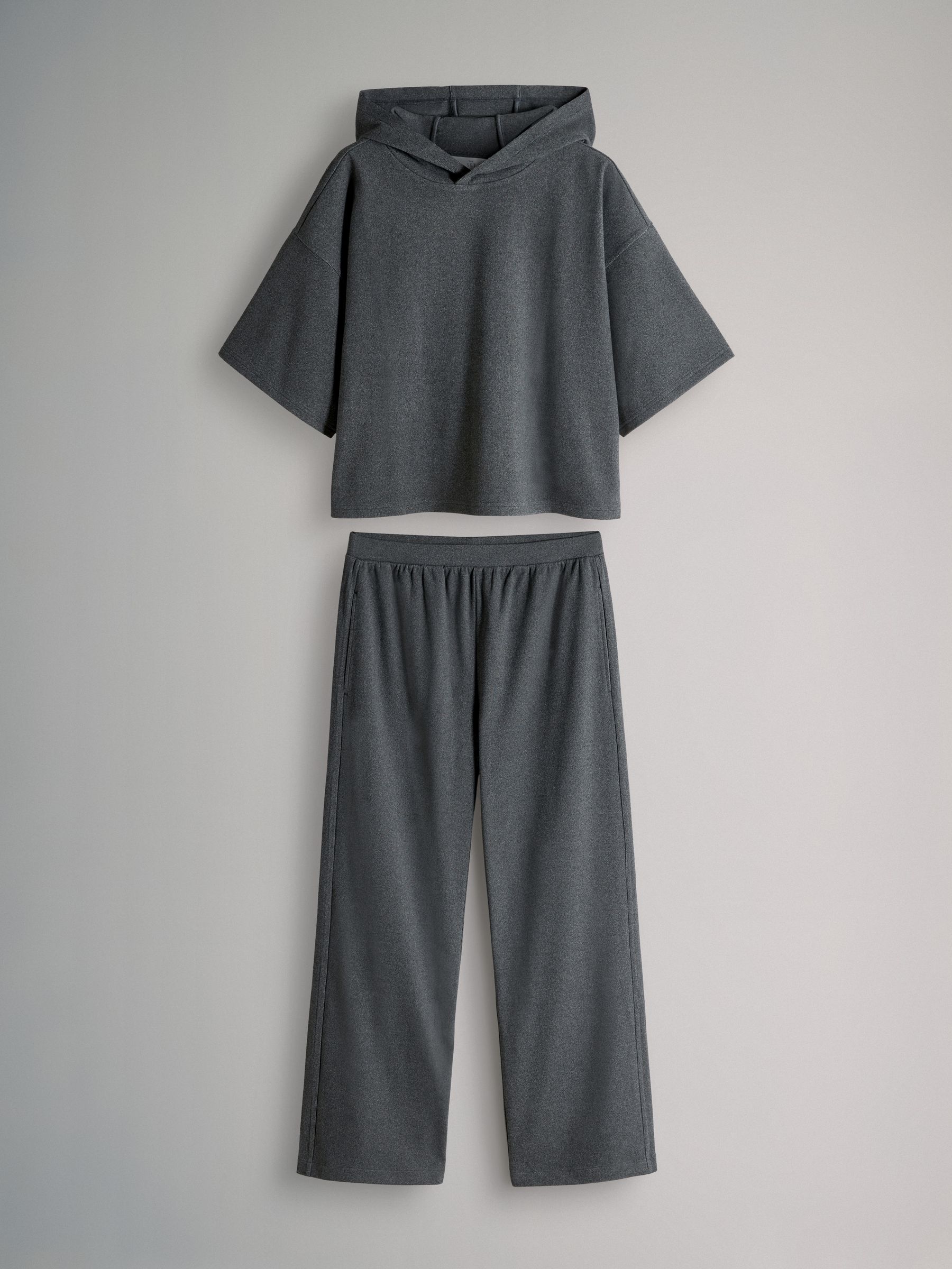 Soft Touch Ribbed Sweat Hoodie And Joggers Set Grey - Image 2 of 6