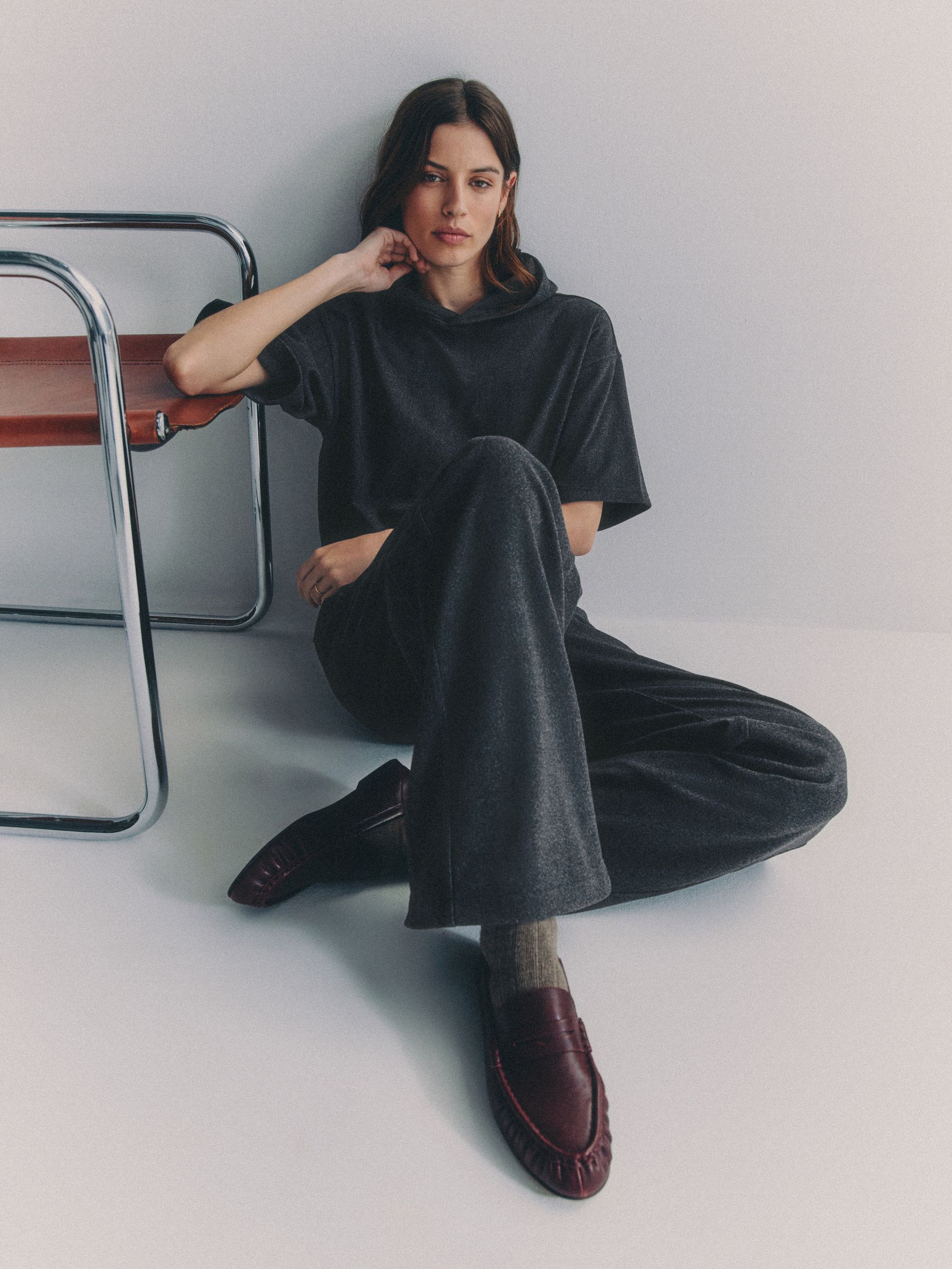 Soft Touch Ribbed Sweat Hoodie And Joggers Set Grey - Image 3 of 6