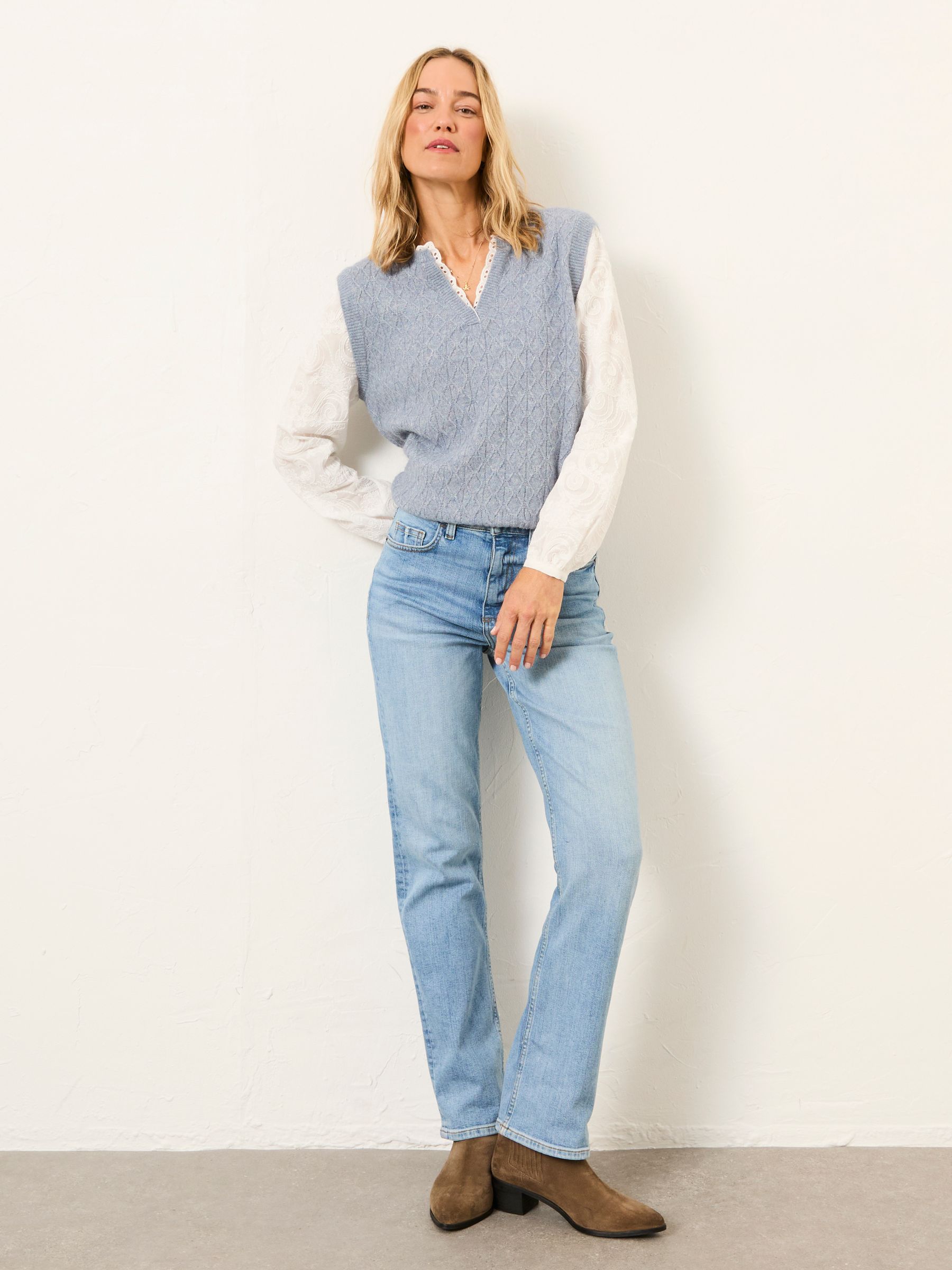 Leoni Chambray Blue Knitted and Woven 2in1 Top - Image 3 of 6