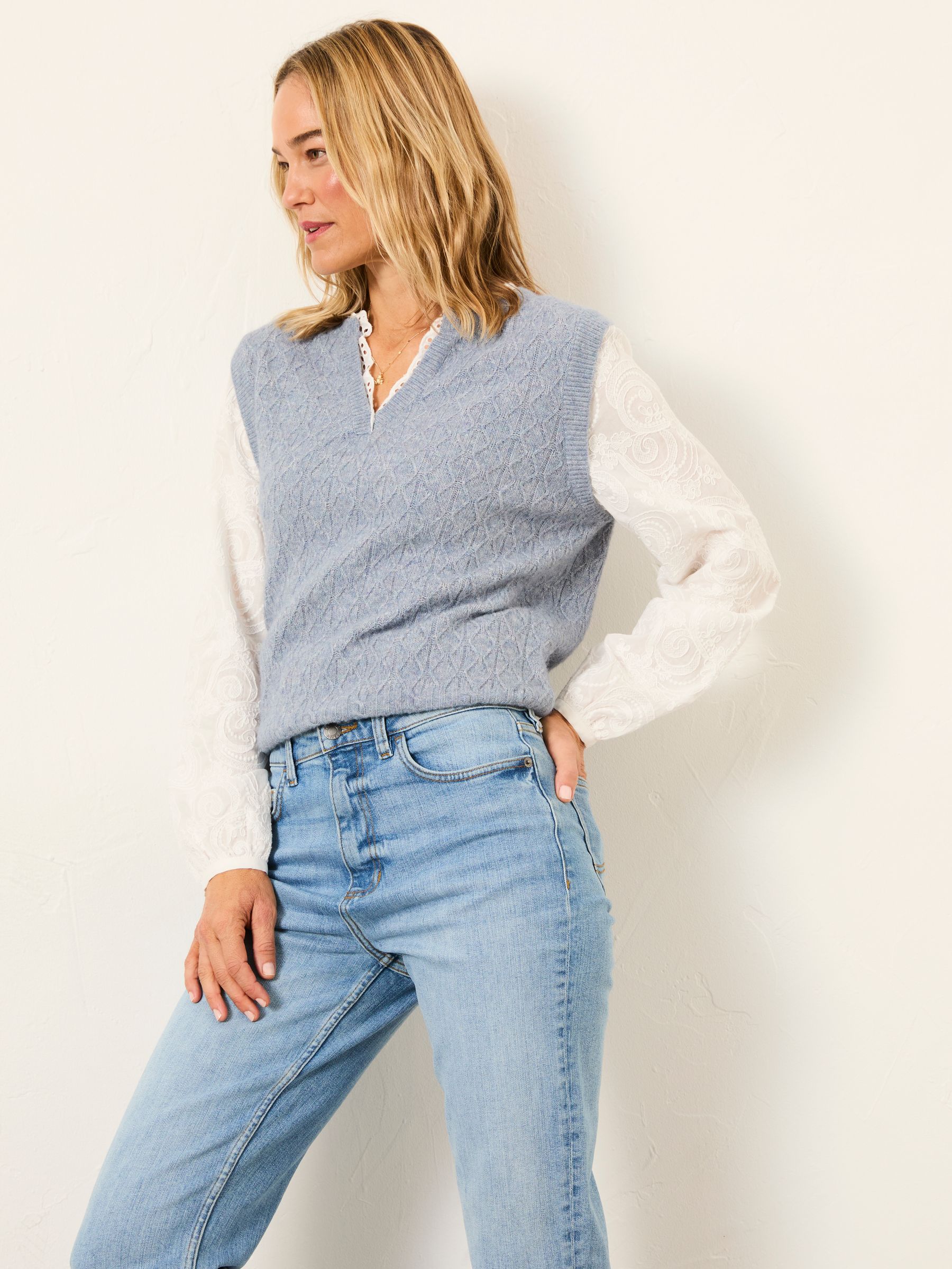 Leoni Chambray Blue Knitted and Woven 2in1 Top - Image 4 of 6