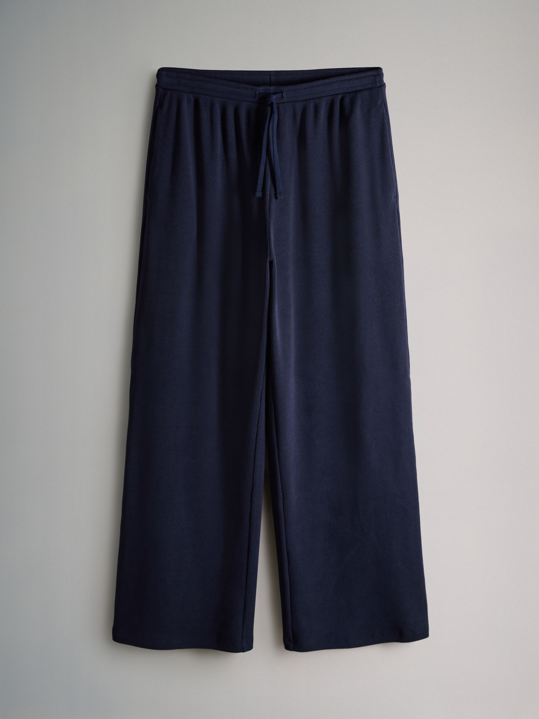 Waffle V-Neck Sweat Top And Wide Leg Jogger Set Navy - Image 3 of 5