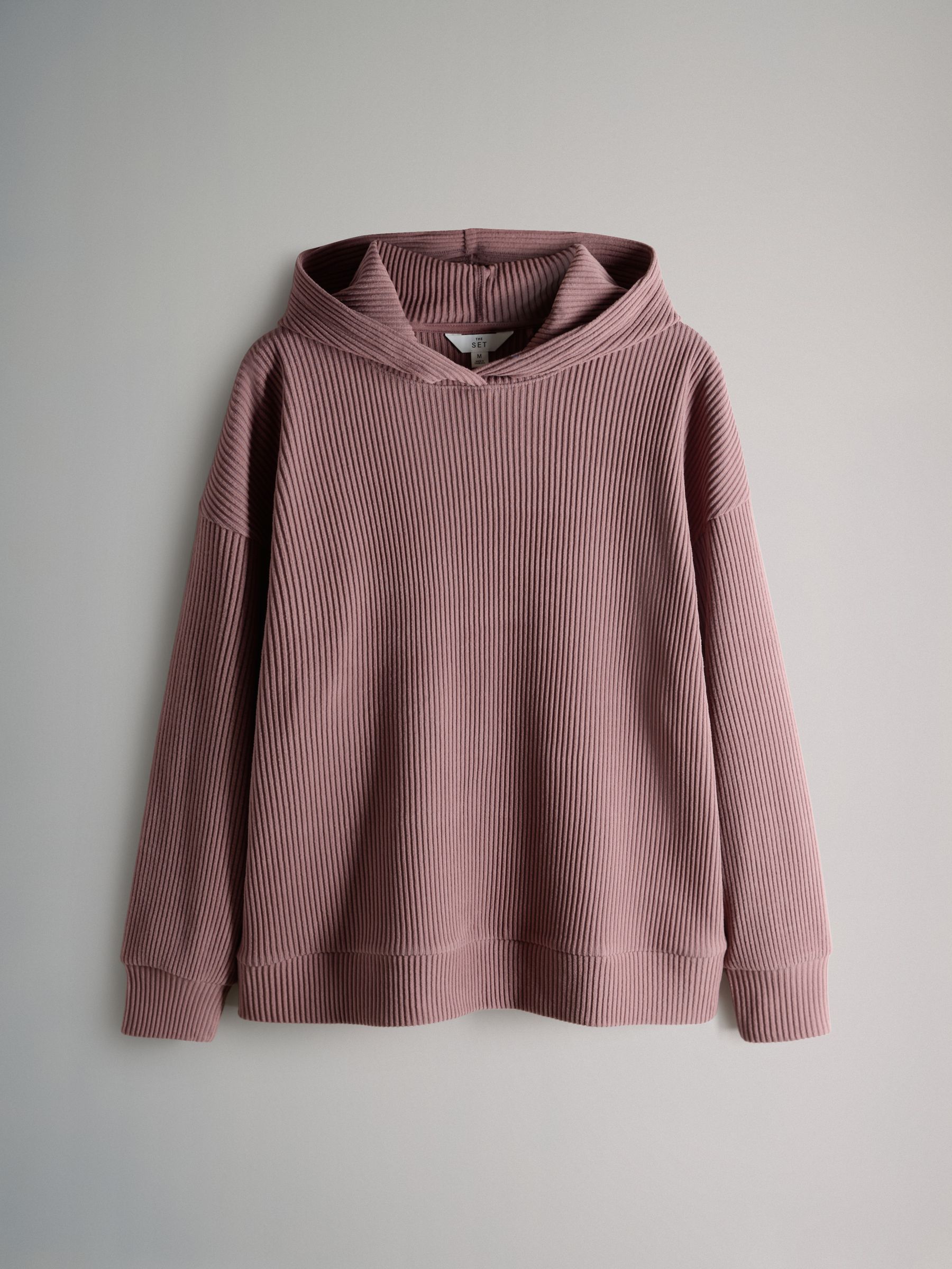 Dusty Pink Ribbed Hoodie And Wide Leg Jogger Set - Image 2 of 5