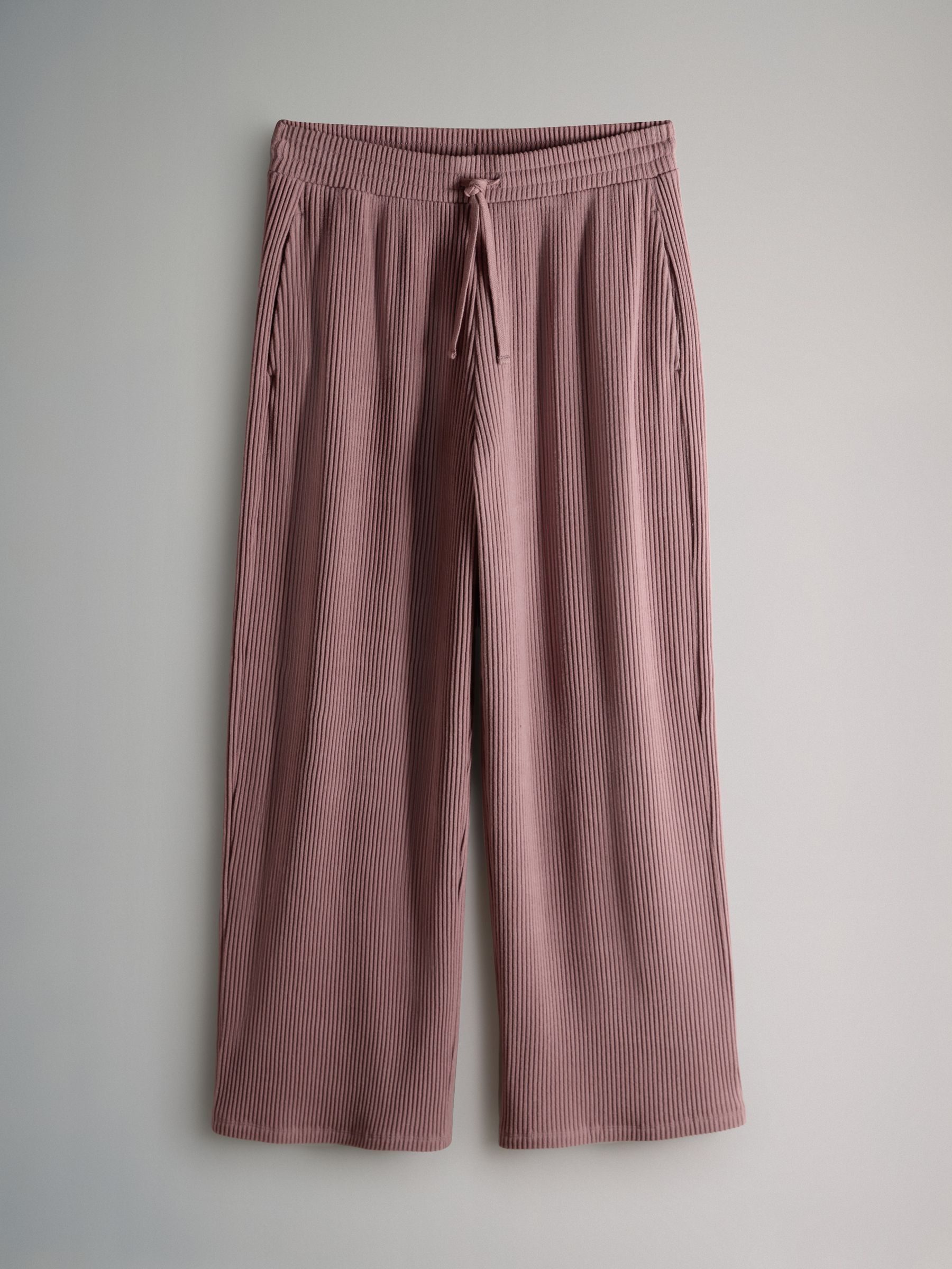 Dusty Pink Ribbed Hoodie And Wide Leg Jogger Set - Image 3 of 5