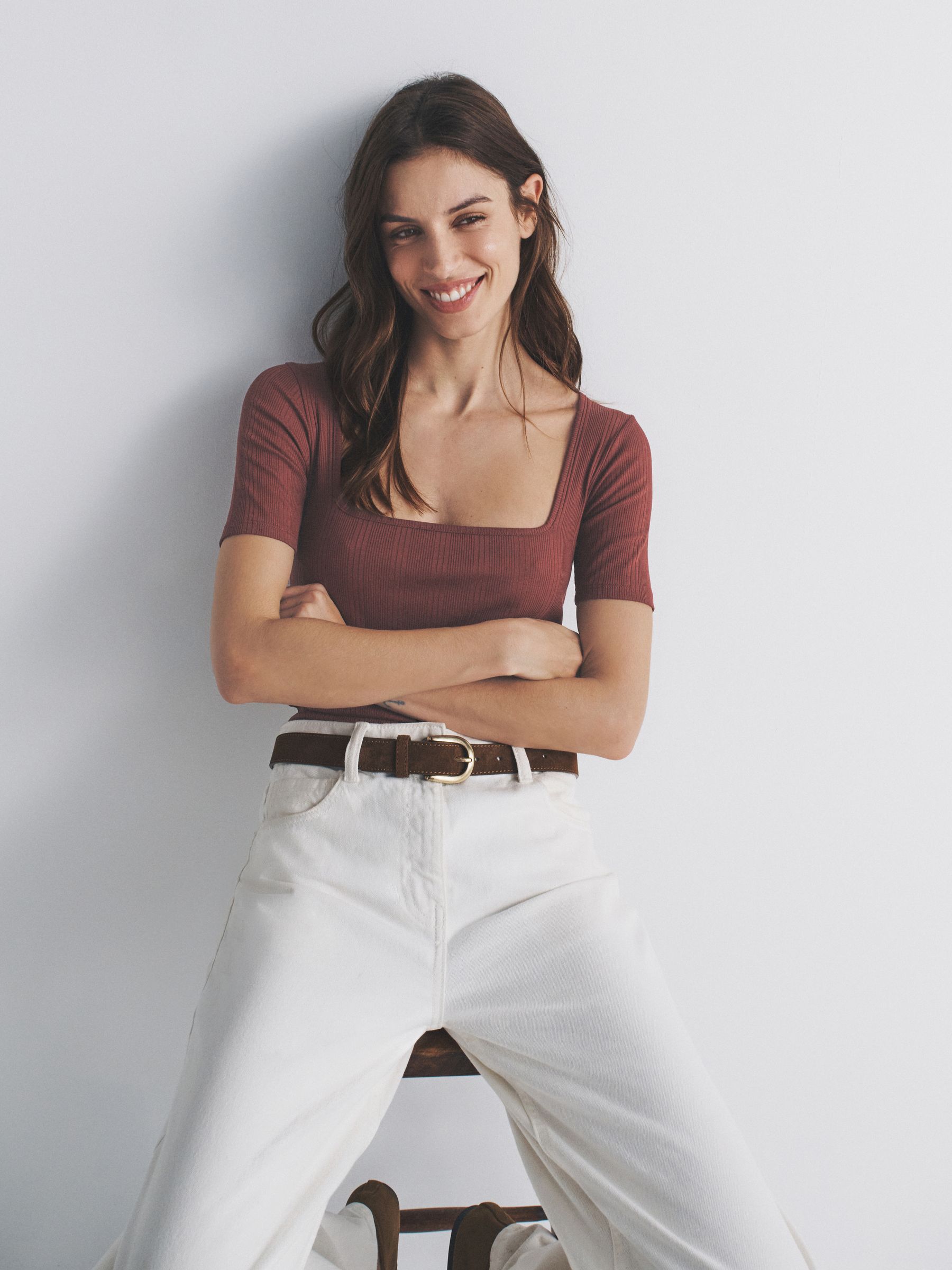 Black/Pink/White 4 Pack Textured Ribbed Square Neck Half Sleeve T-Shirts - Image 1 of 5