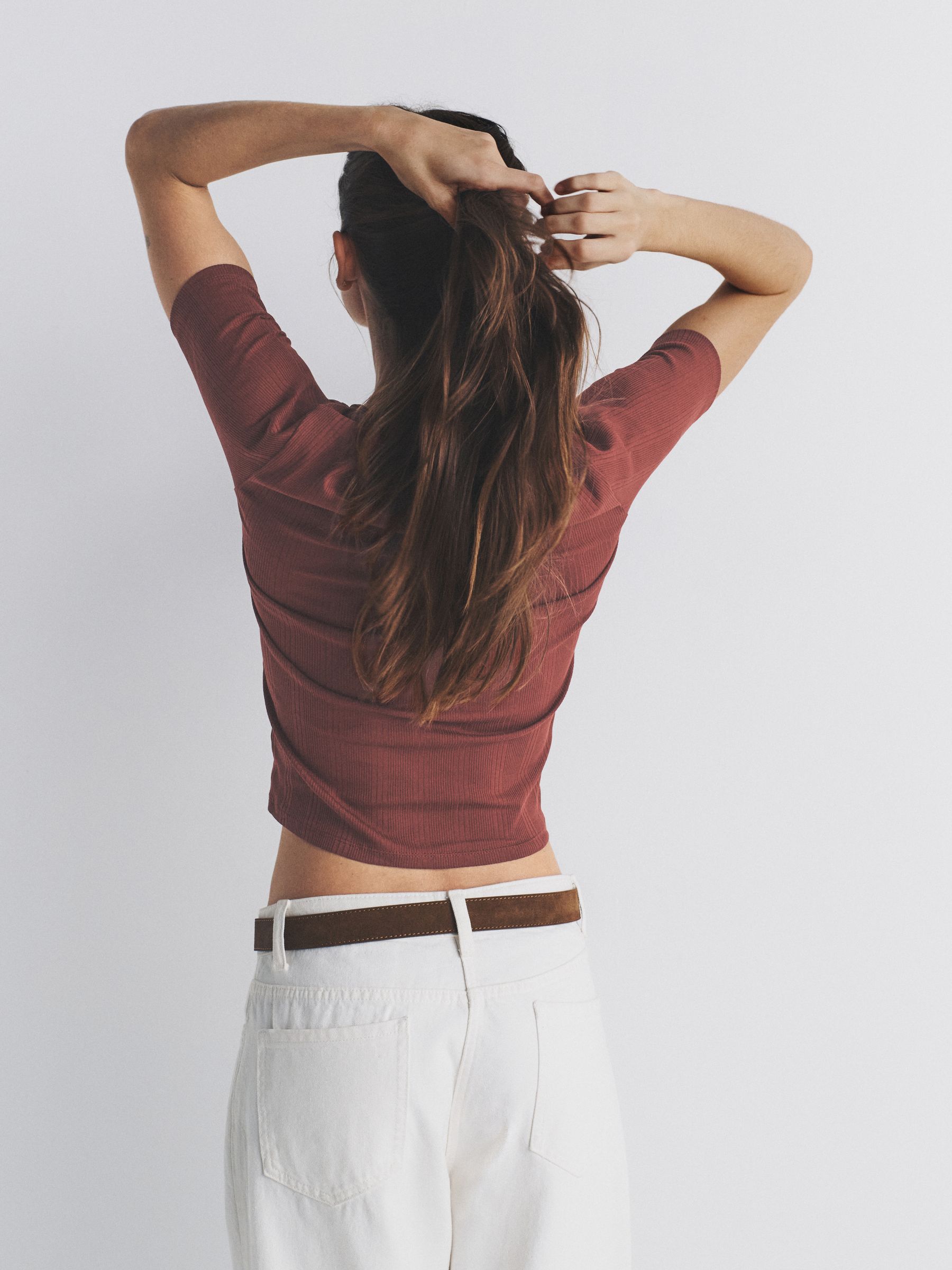 Black/Pink/White 4 Pack Textured Ribbed Square Neck Half Sleeve T-Shirts - Image 3 of 5