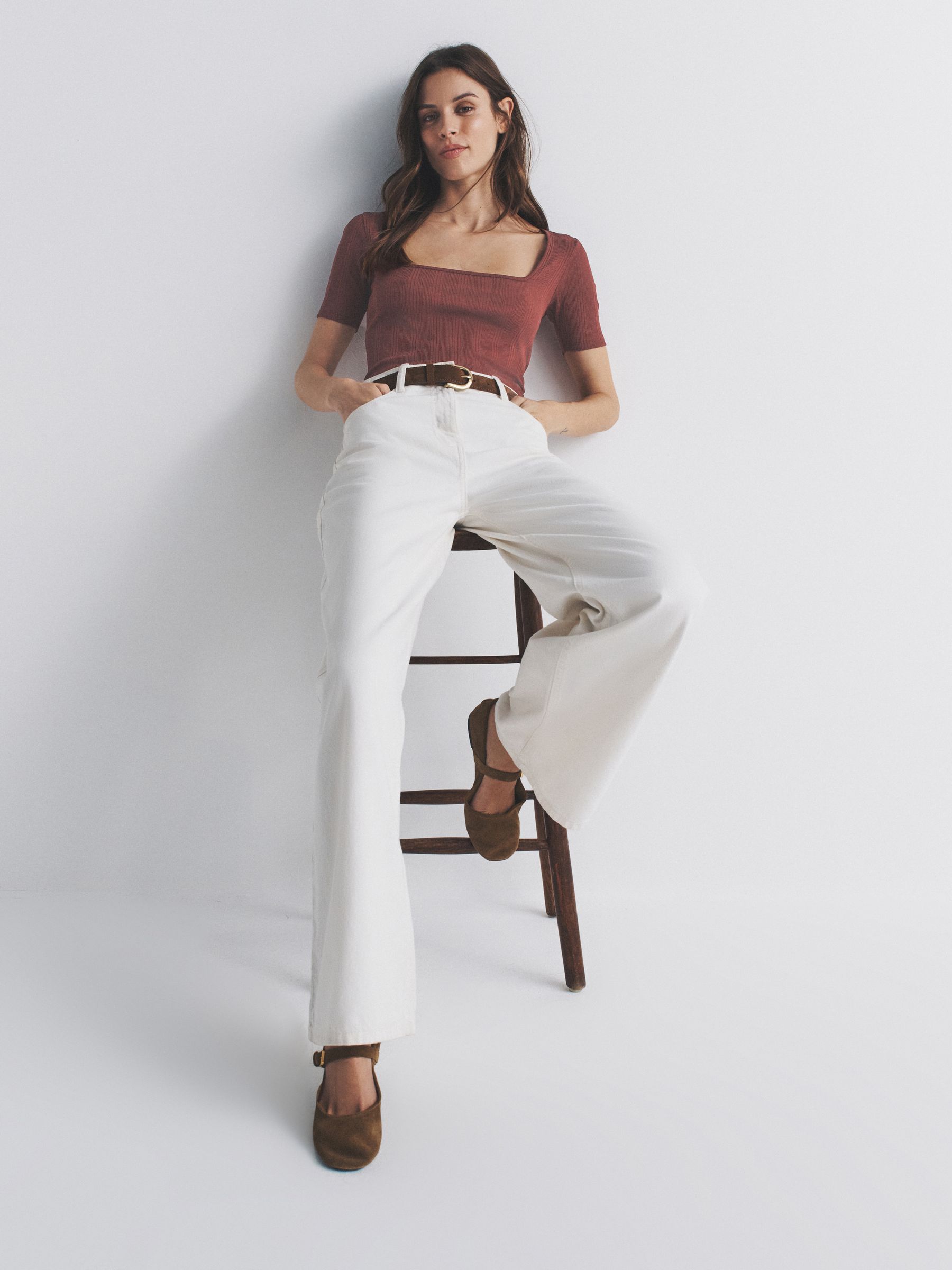 Black/Pink/White 4 Pack Textured Ribbed Square Neck Half Sleeve T-Shirts - Image 4 of 5