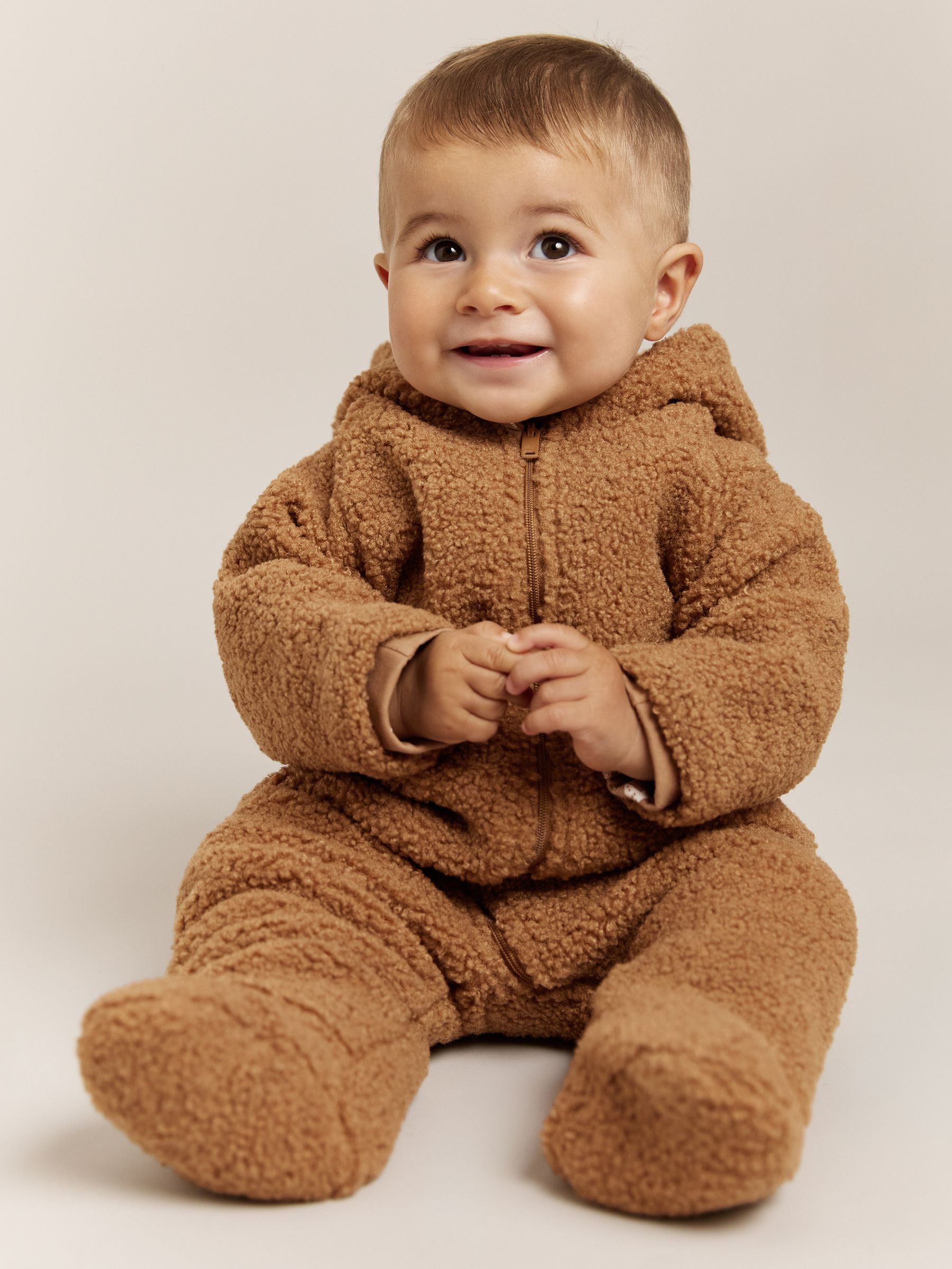 Hooded Fleece Pramsuit in Neutral - Image 3 of 6