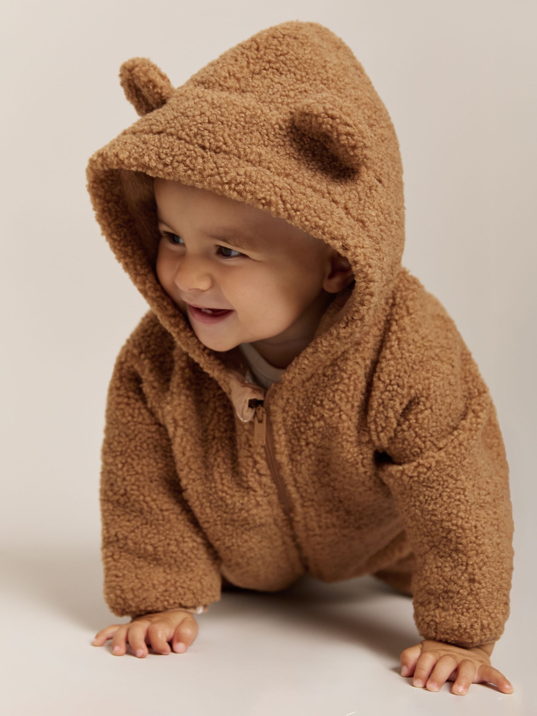 Hooded Fleece Pramsuit in Neutral - Image 4 of 6