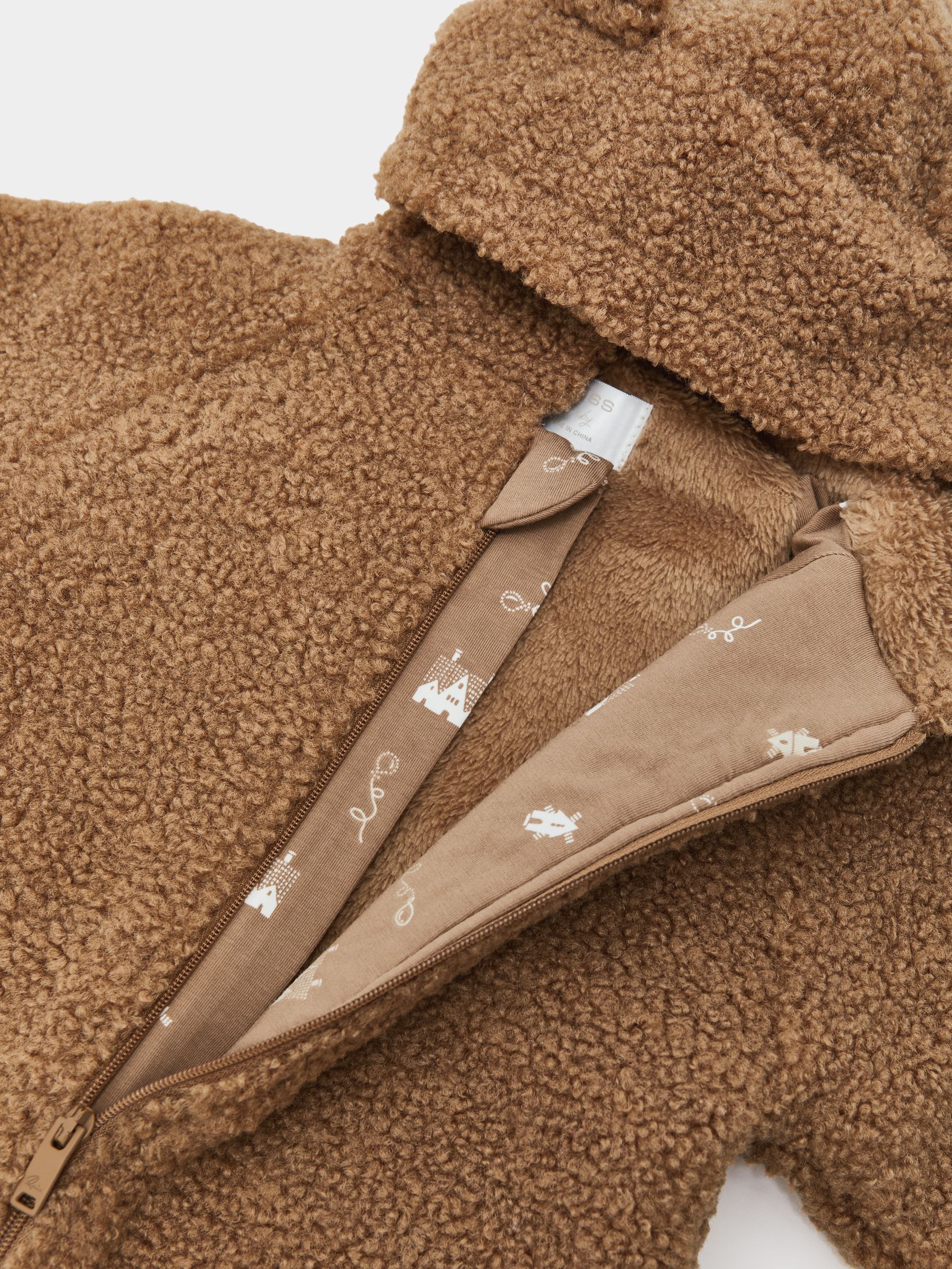 Hooded Fleece Pramsuit in Neutral - Image 6 of 6
