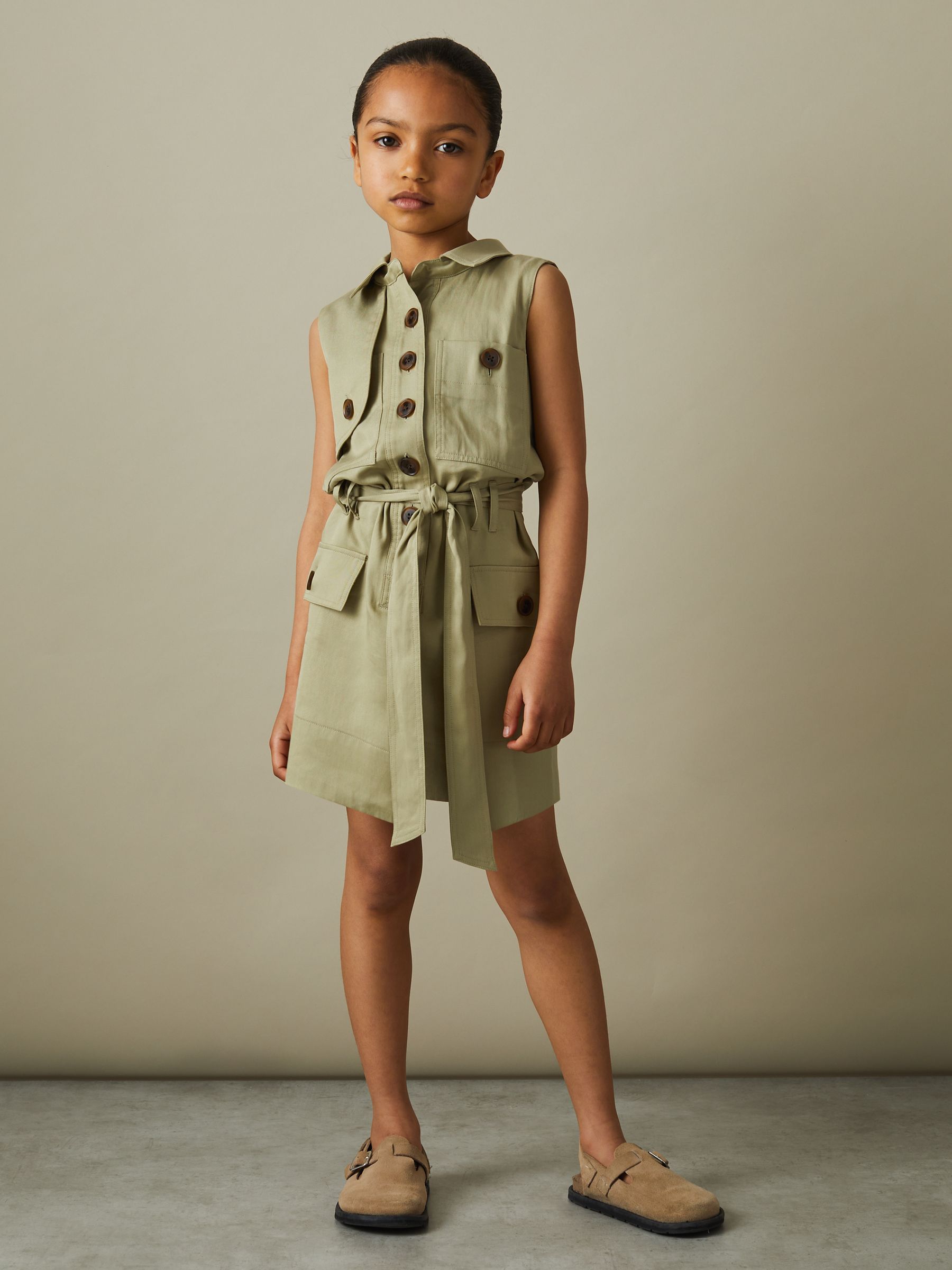 13-14 yrs Utility Style Belted Dress in Khaki - Image 2 of 4