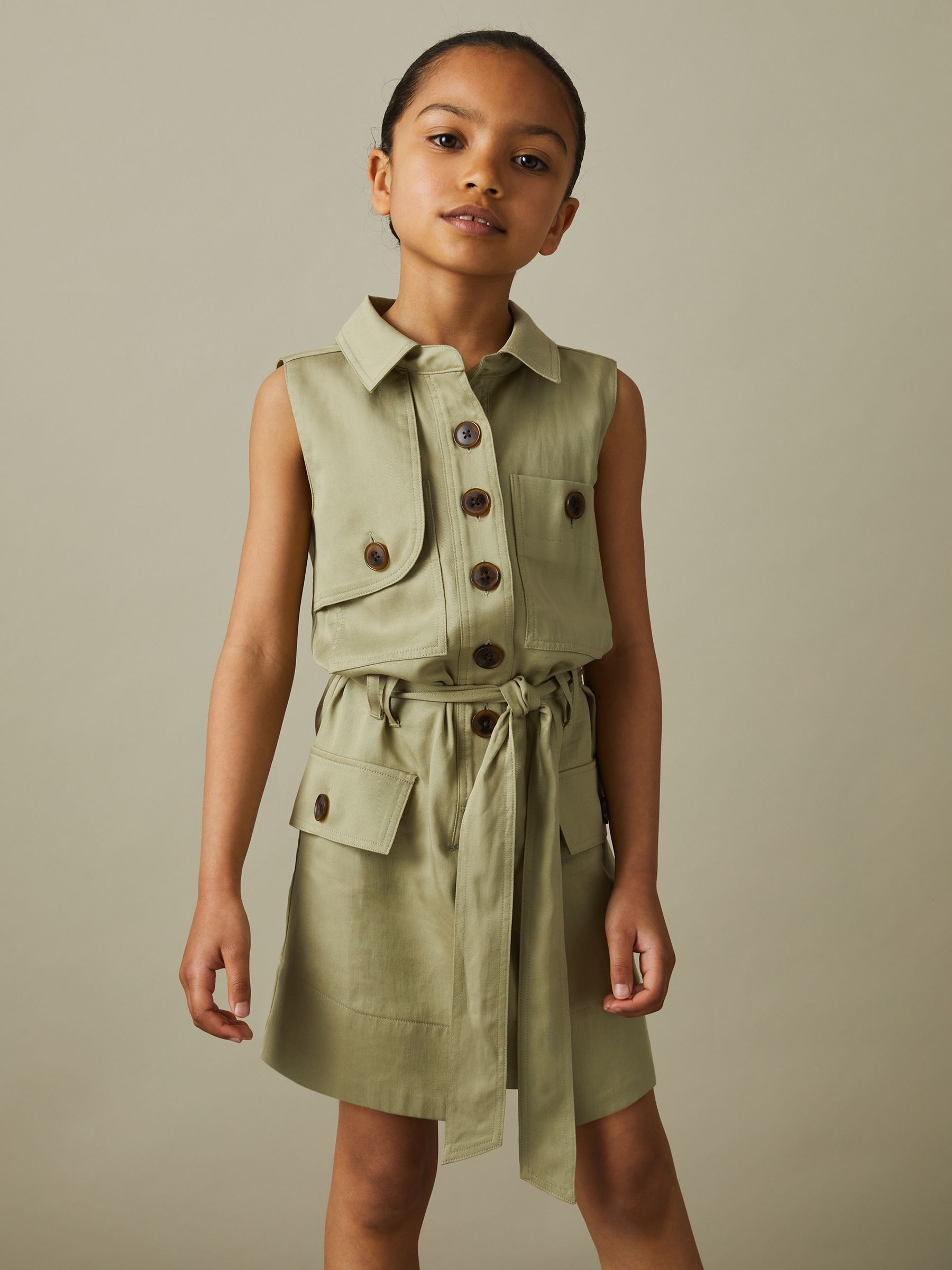 13-14 yrs Utility Style Belted Dress in Khaki - Image 3 of 4