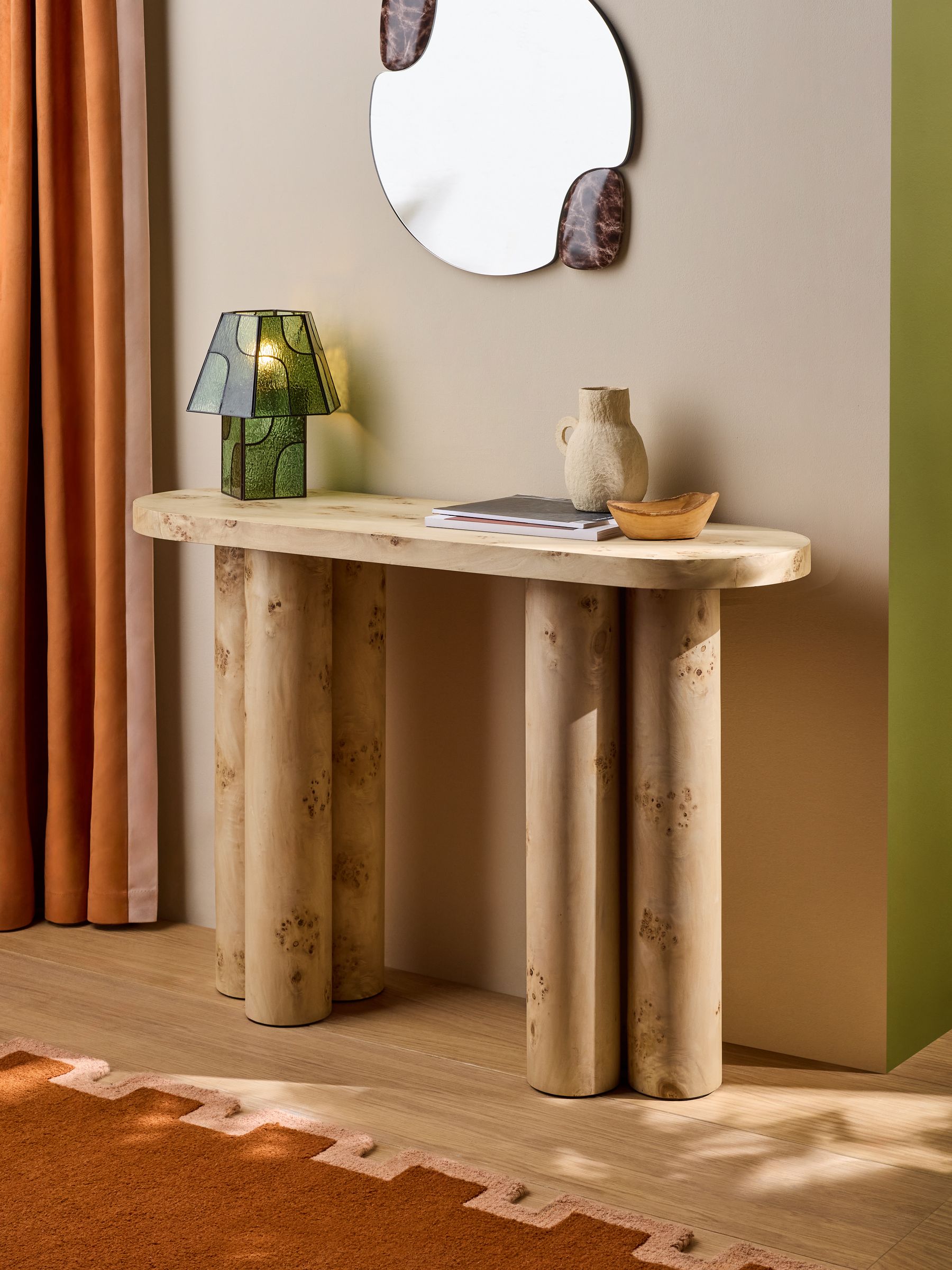 Lacey Console Table in Light Burl Wood - Image 1 of 5 Lacey Console Table in Light Burl Wood - Image 1 of 5