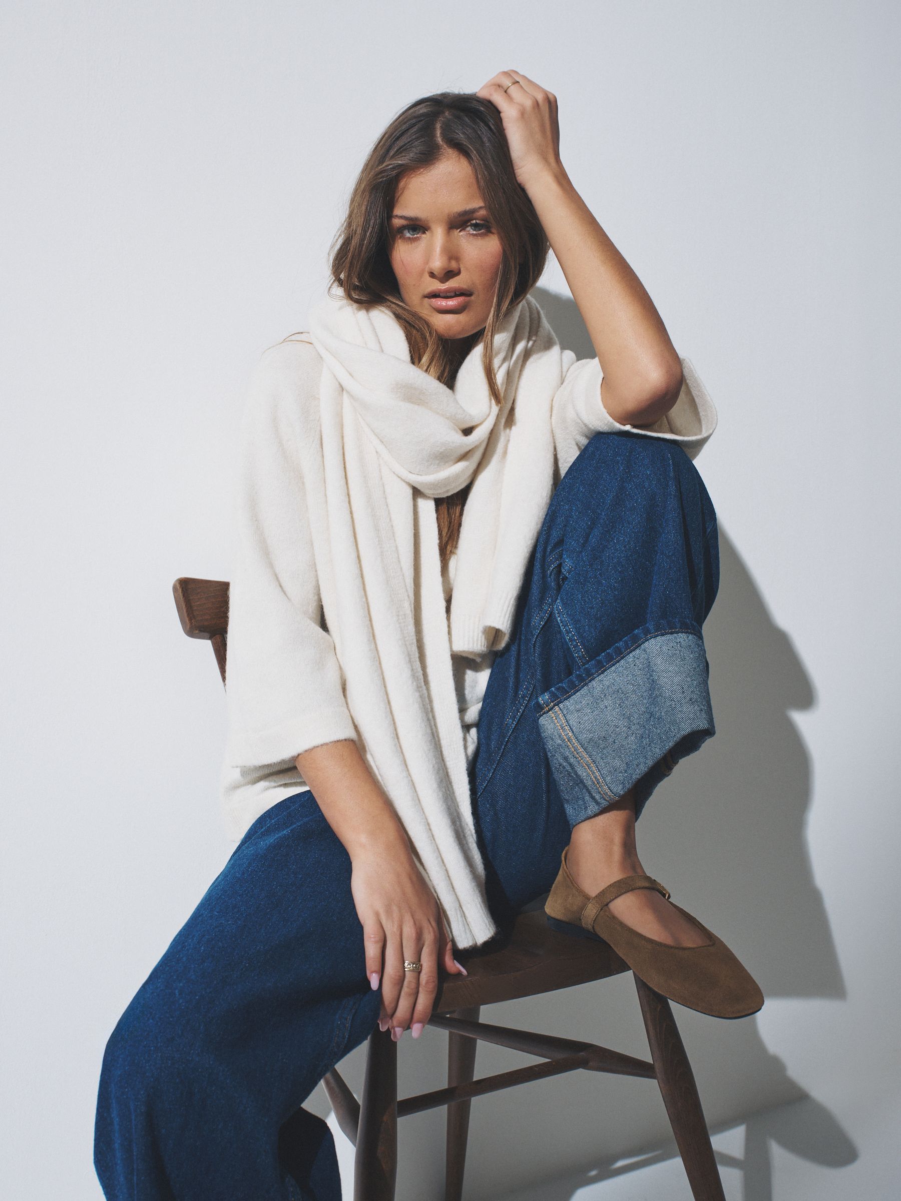 Oatmeal/Cream 2 Pack Fine Knit Scarf Set - Image 3 of 9