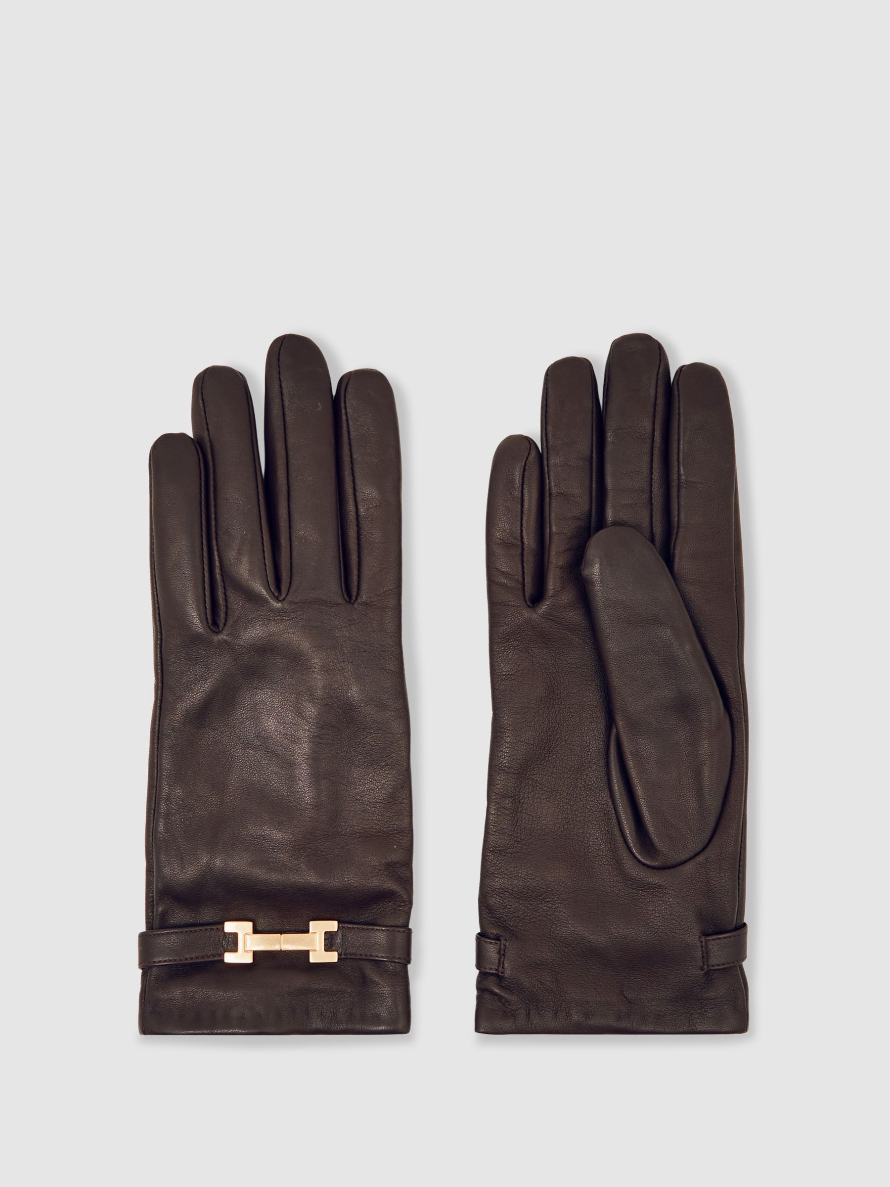 Leather Hardware-Embellished Gloves in Burgundy - Image 2 of 4
