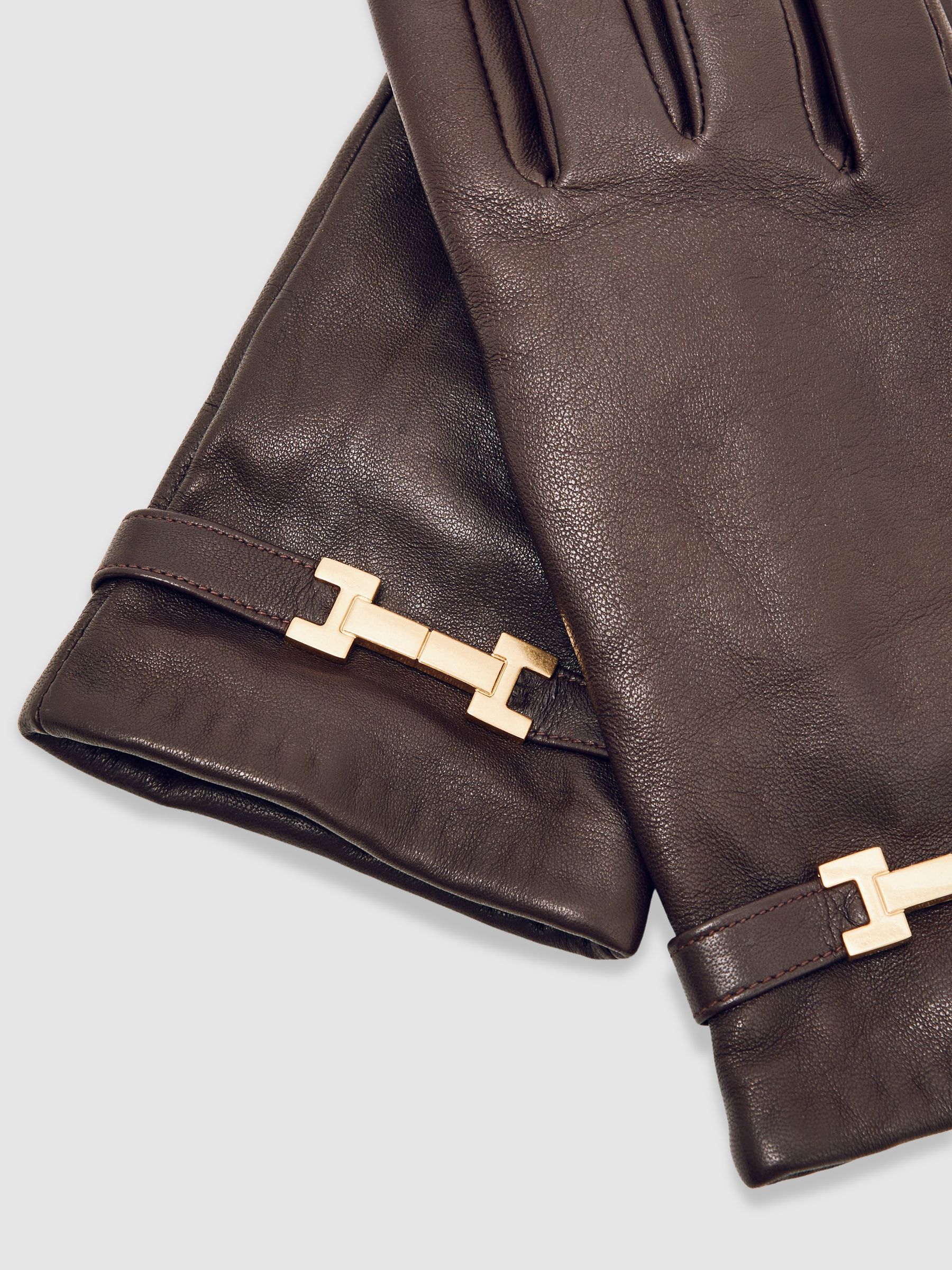 Leather Hardware-Embellished Gloves in Burgundy - Image 3 of 4